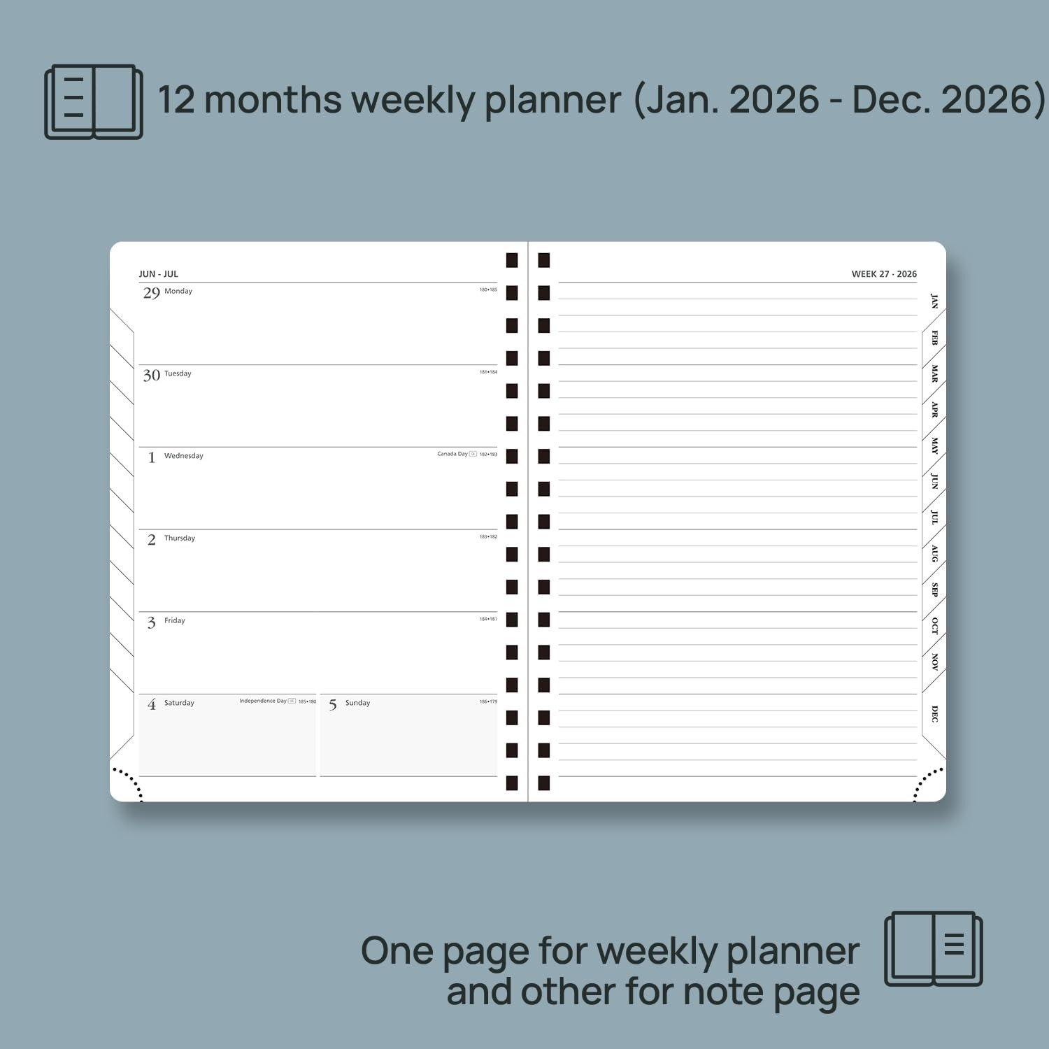 2026 Weekly Planner 8.5×6.5 Spiral Notebook Calendar Tabs Pocket Lilac