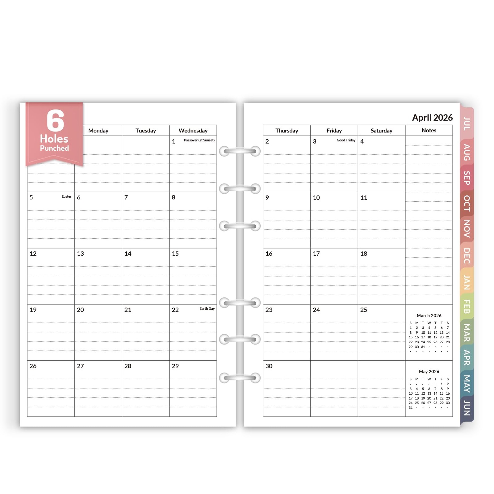 2026 Monthly Planner Refills, Apr 2026 – Dec 2027, 6-Hole Punched Planner Ins…