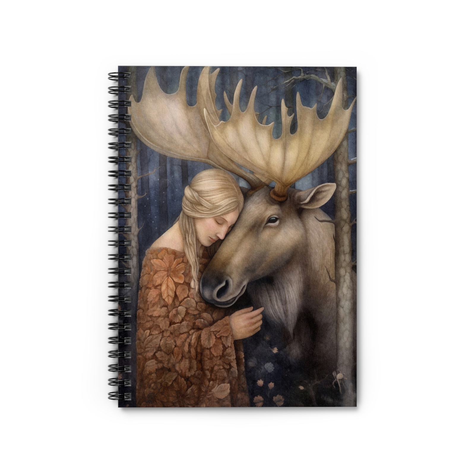 Nordic Woman with Moose – Nature-Inspired Spiral Notebook – Ruled Line Journal