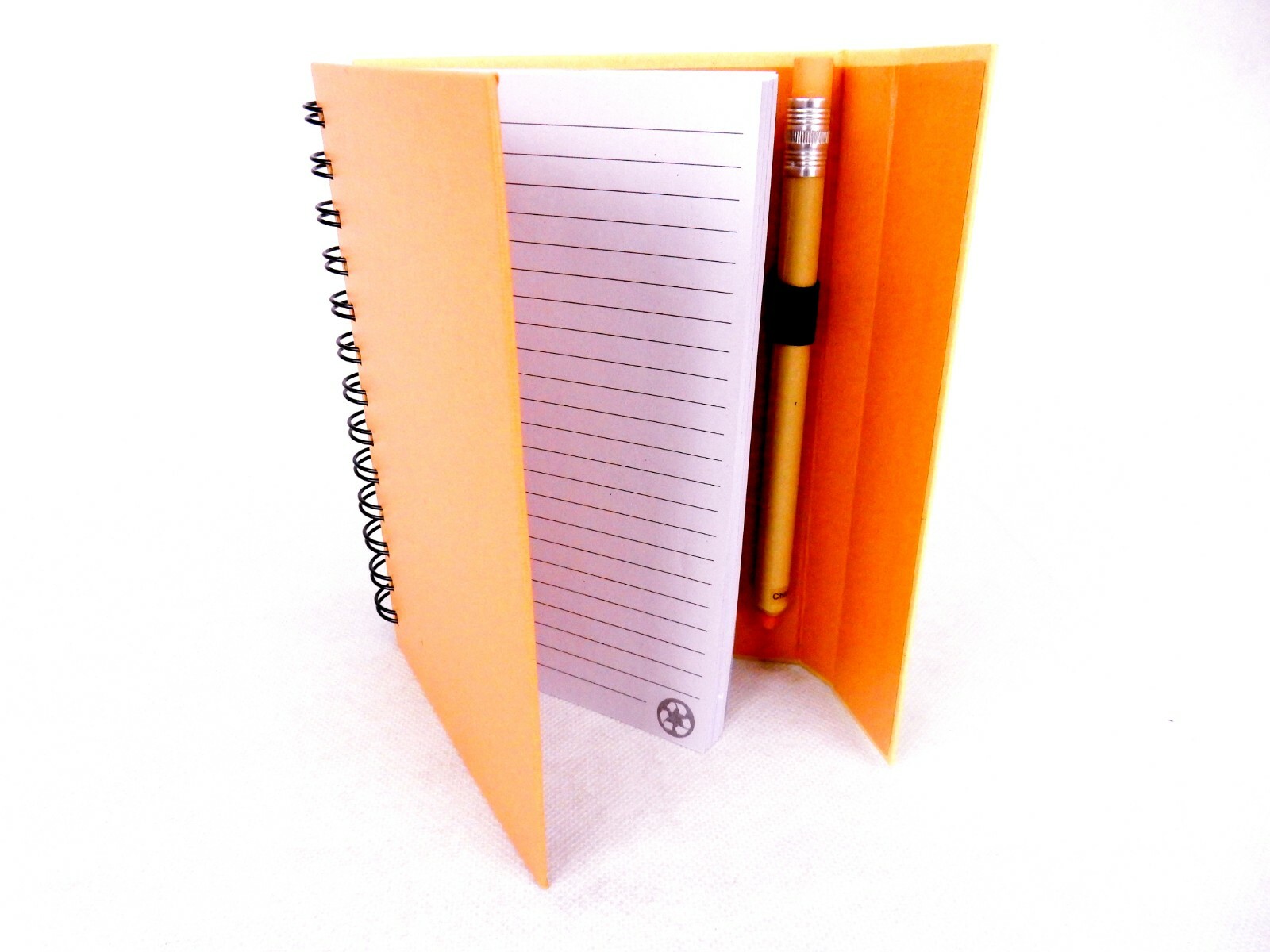 Recycled Foldover Notebook & Pen, Wire Bound, 5″ x 7″, Orange & Yellow, #MP822