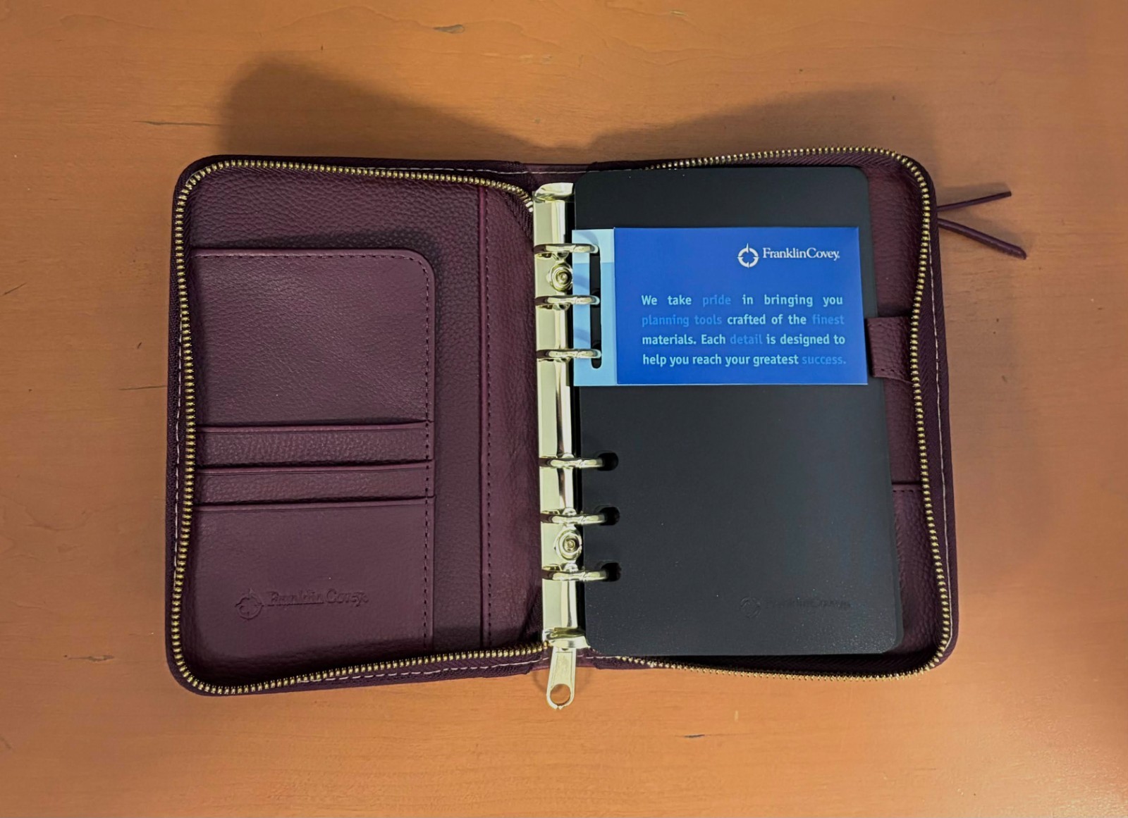 Pocket Franklin Covey Libby Leather Binder | Burgundy/Tan | .875” Rings