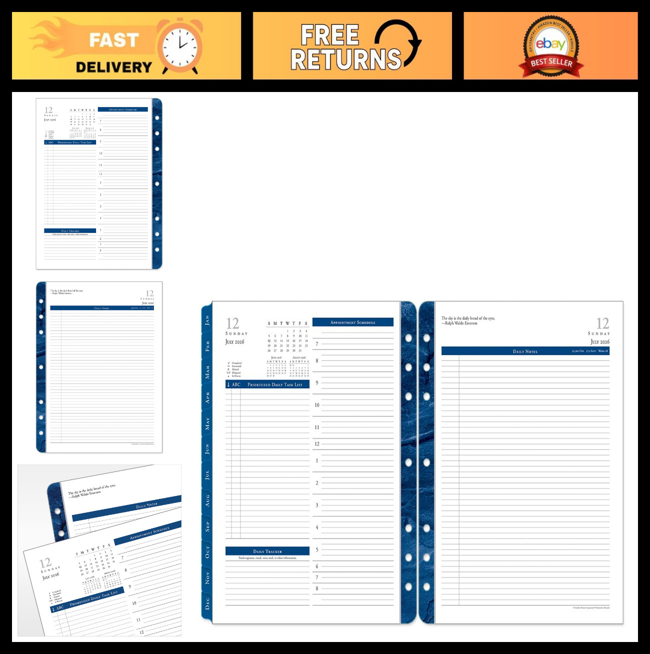 Monticello Ring-Bound Planner Refill – Two Page Per Day, Monarch Size, Jul 2026