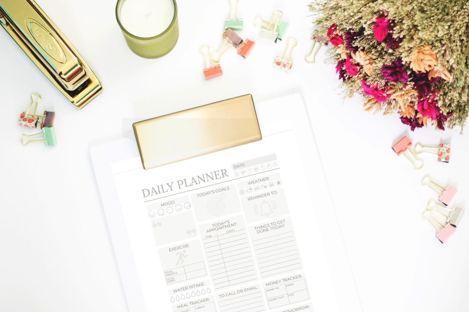 Printable Daily Planner Downloadable PDF Size 8.5x 11” meal/exercise tracking