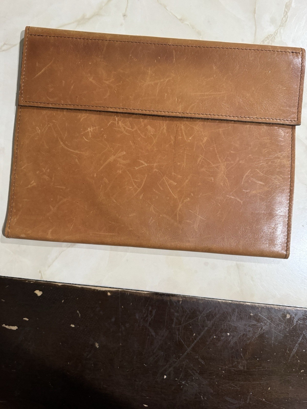 Brown Leather Organizer Folio Folder Portfolio Document Holder, Multiple Pockets