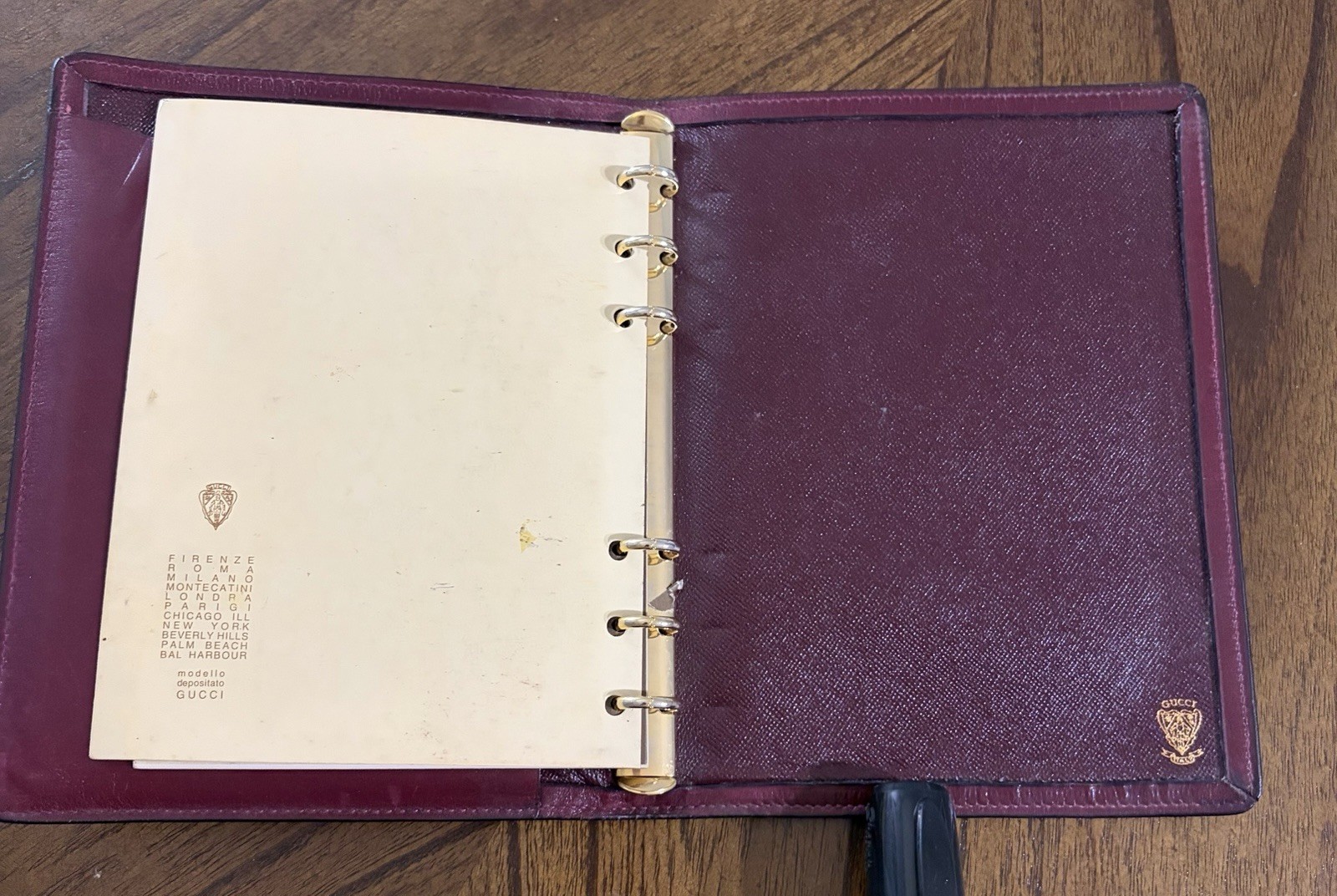 Gucci Address Book Holder Burgundy Leather With Gold tone Hardware