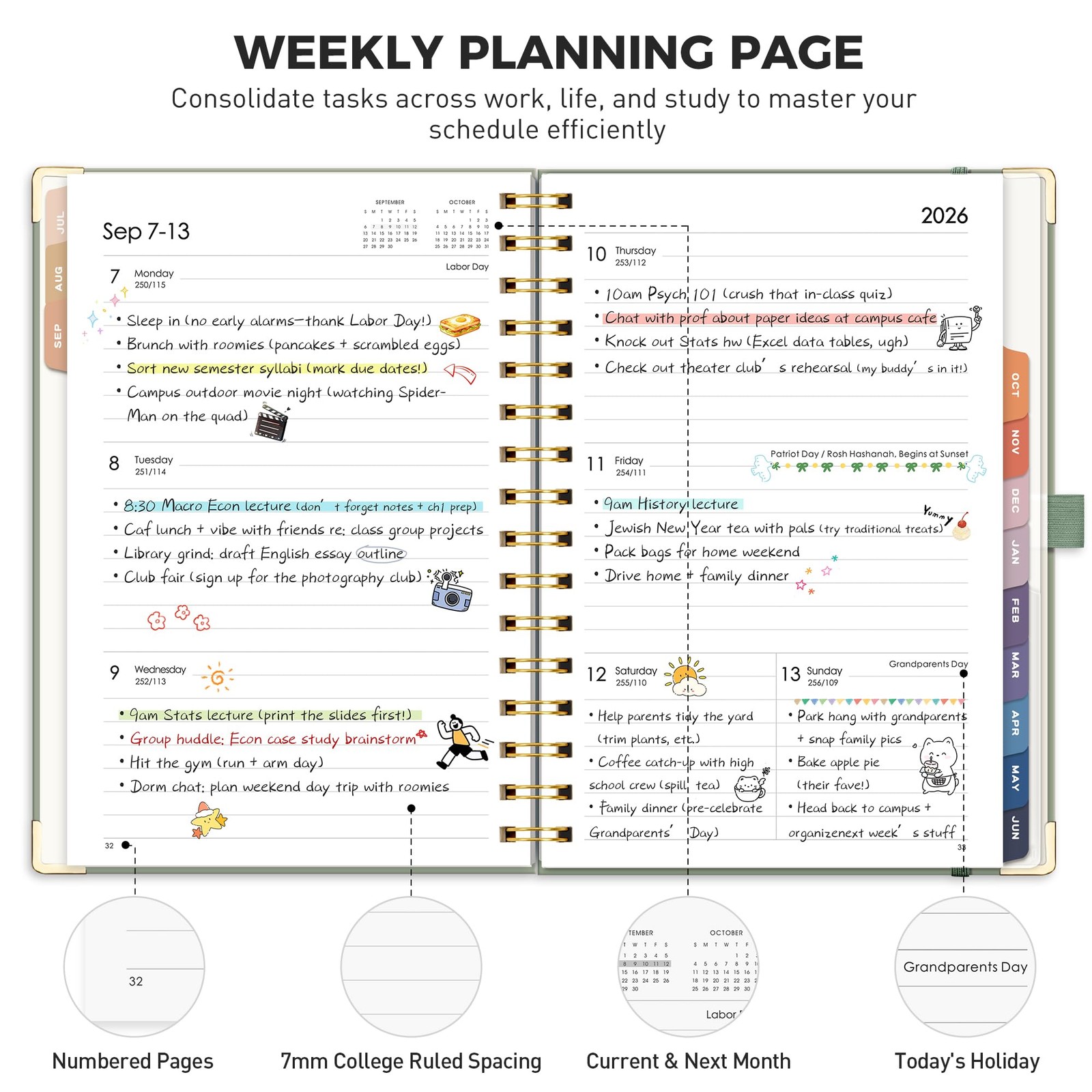 RETTACY Academic Planner 2026-2027, Weekly and 5.7″ x 8.3″, Light Green