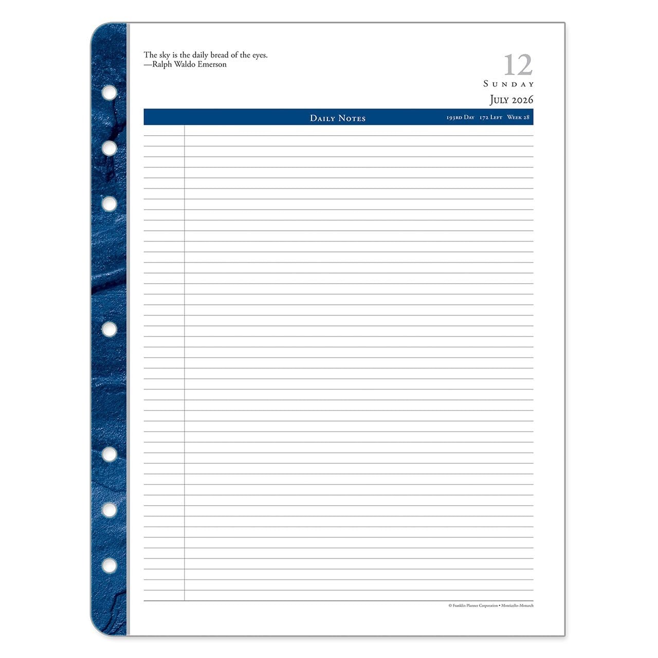 Monticello Ring-Bound Planner Refill – Two Page Per Day, Monarch Size, Jul 2026