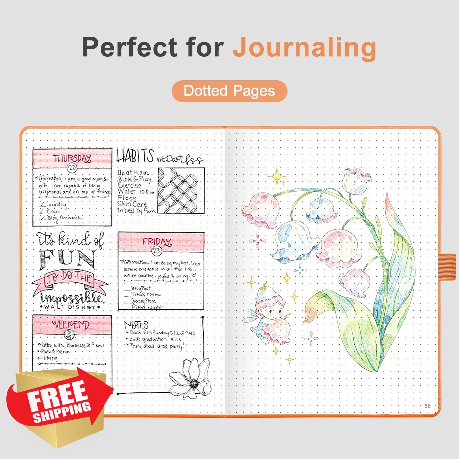 AHGXG Dotted Journal A5 Orange Hardcover
