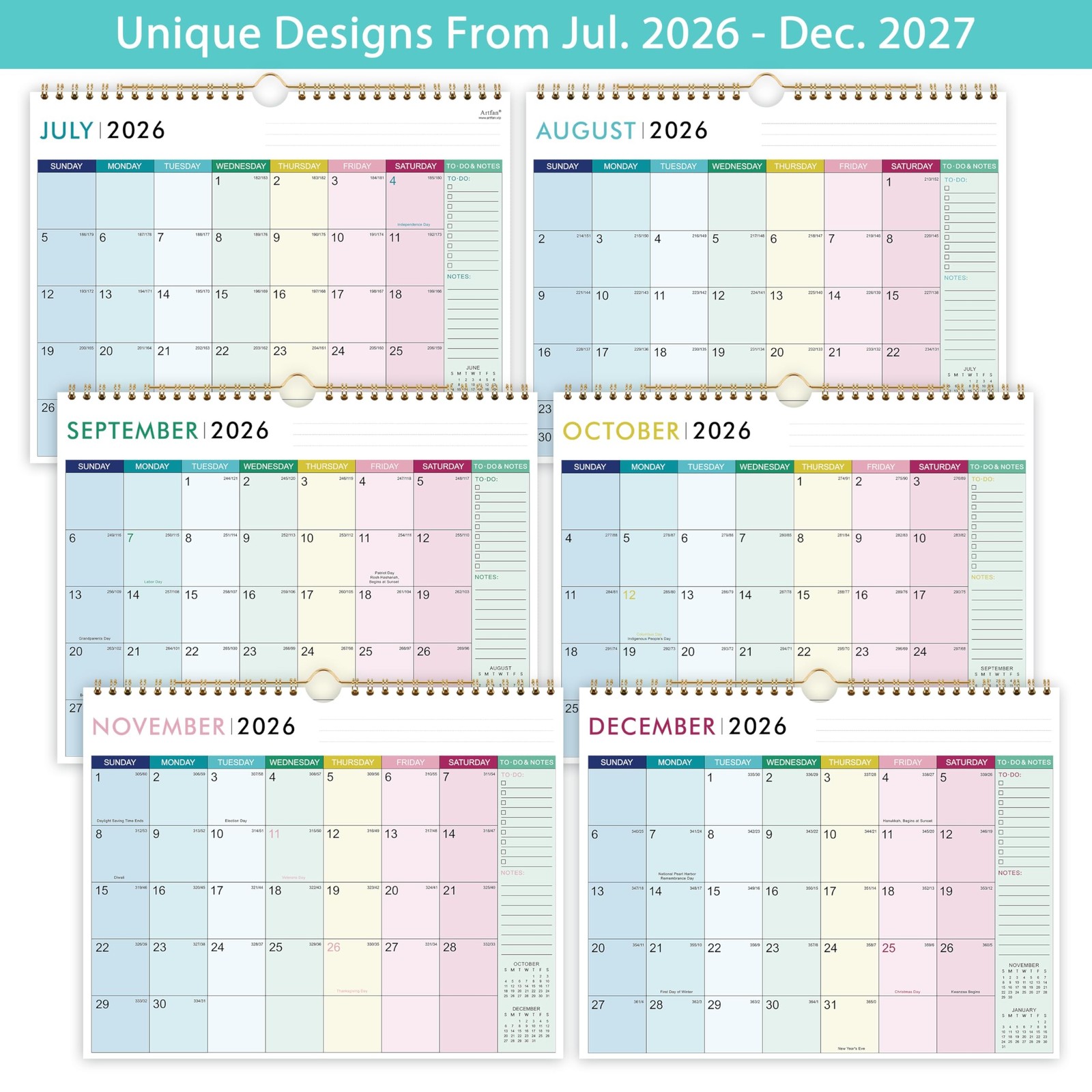 Calendar 2026-2027 – Wall Calendar 2026-2027, Jul.2026 – Dec.2027, 11″ x 8.5″…