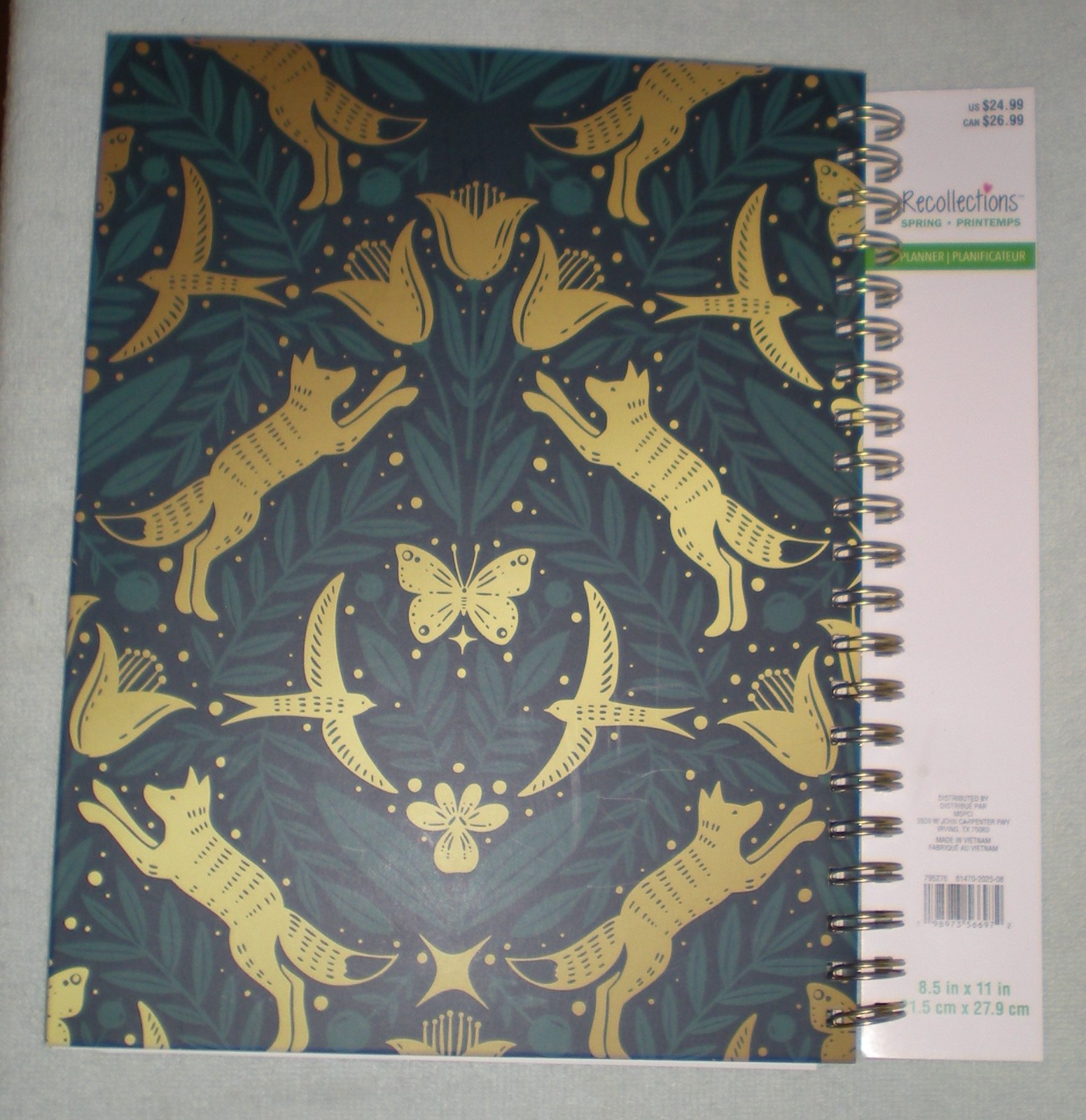 Recollections 2026 Planner 8.5×11 Blue Gold Foil Cats Birds Butterfly Mountain