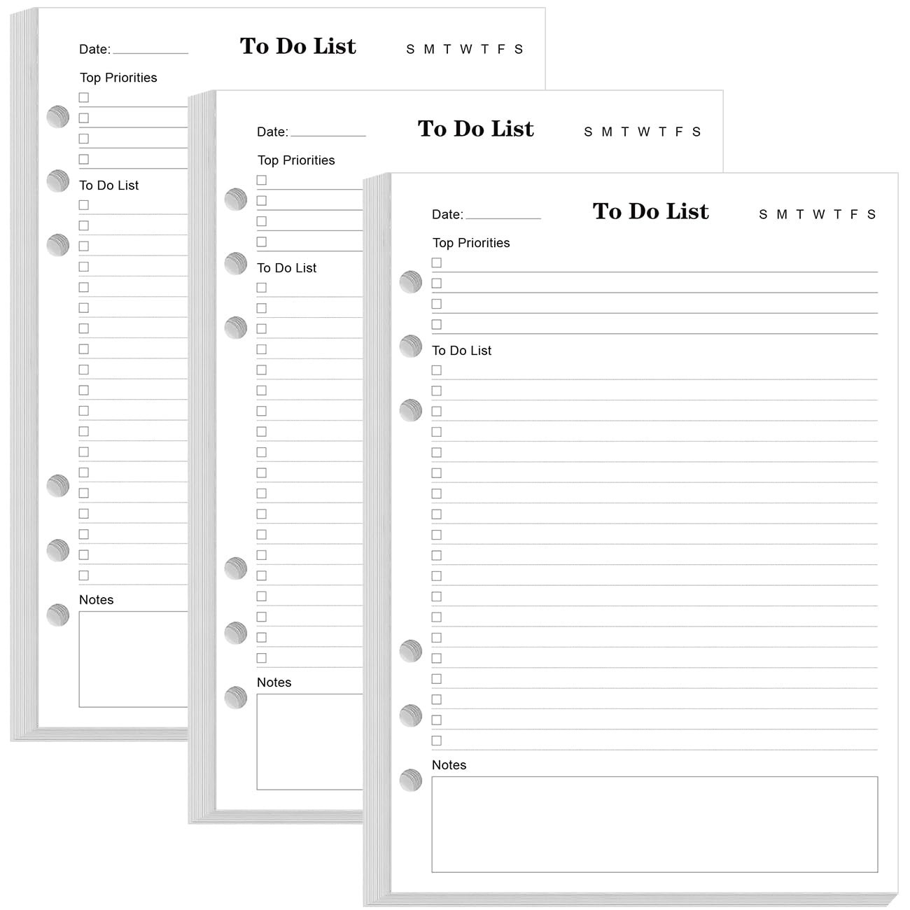 3 Pack A5 Daily Planner Refills – 6 Hole Punched To Do List Inserts, 300 Sheets