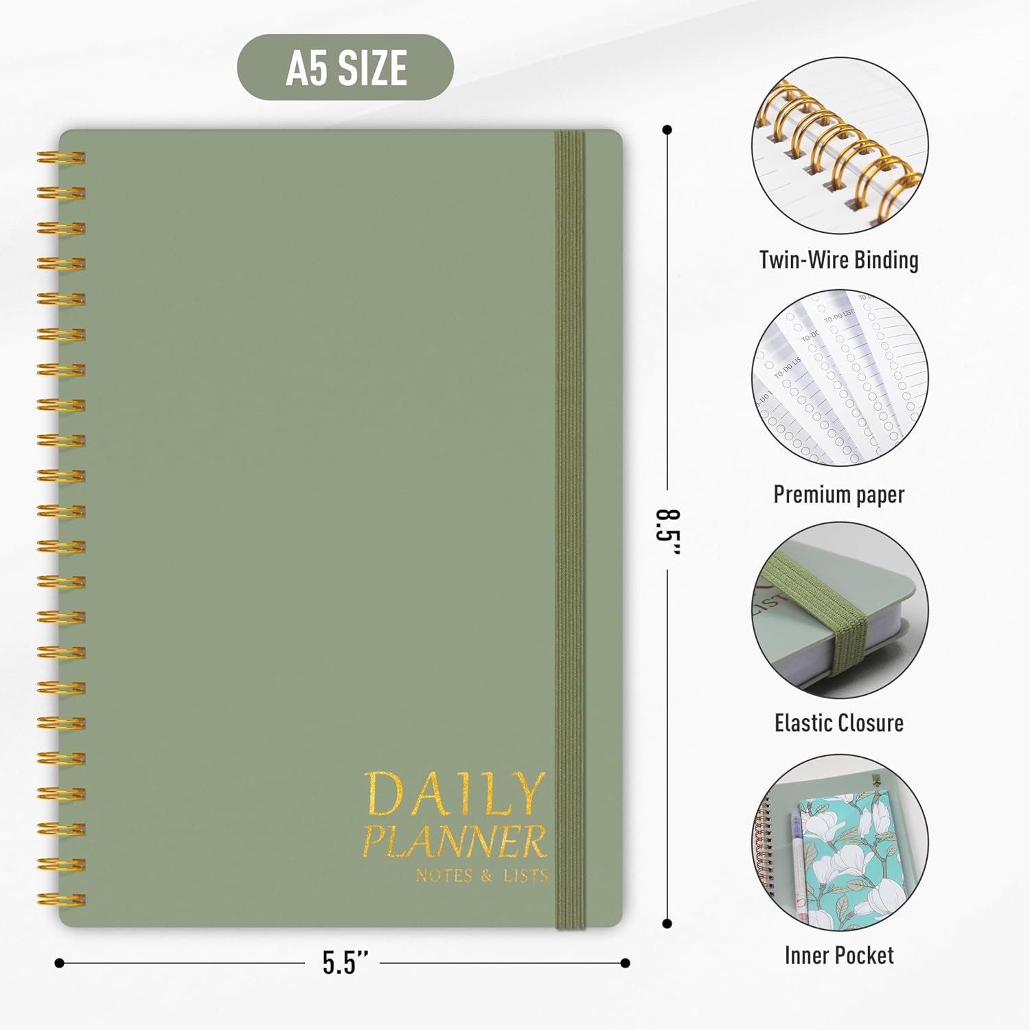 Daily Planner Undated – Simplified to Do List Notebook with Hourly Schedules, Sp