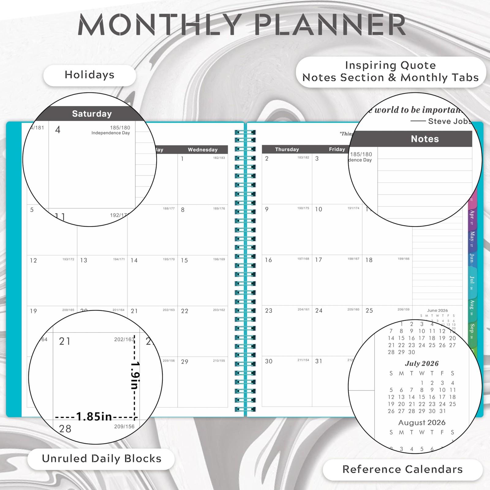 Artfan Monthly Planner/Calendar 2026-2029 – Jul.2026 – Large, 3 Year PP：Green
