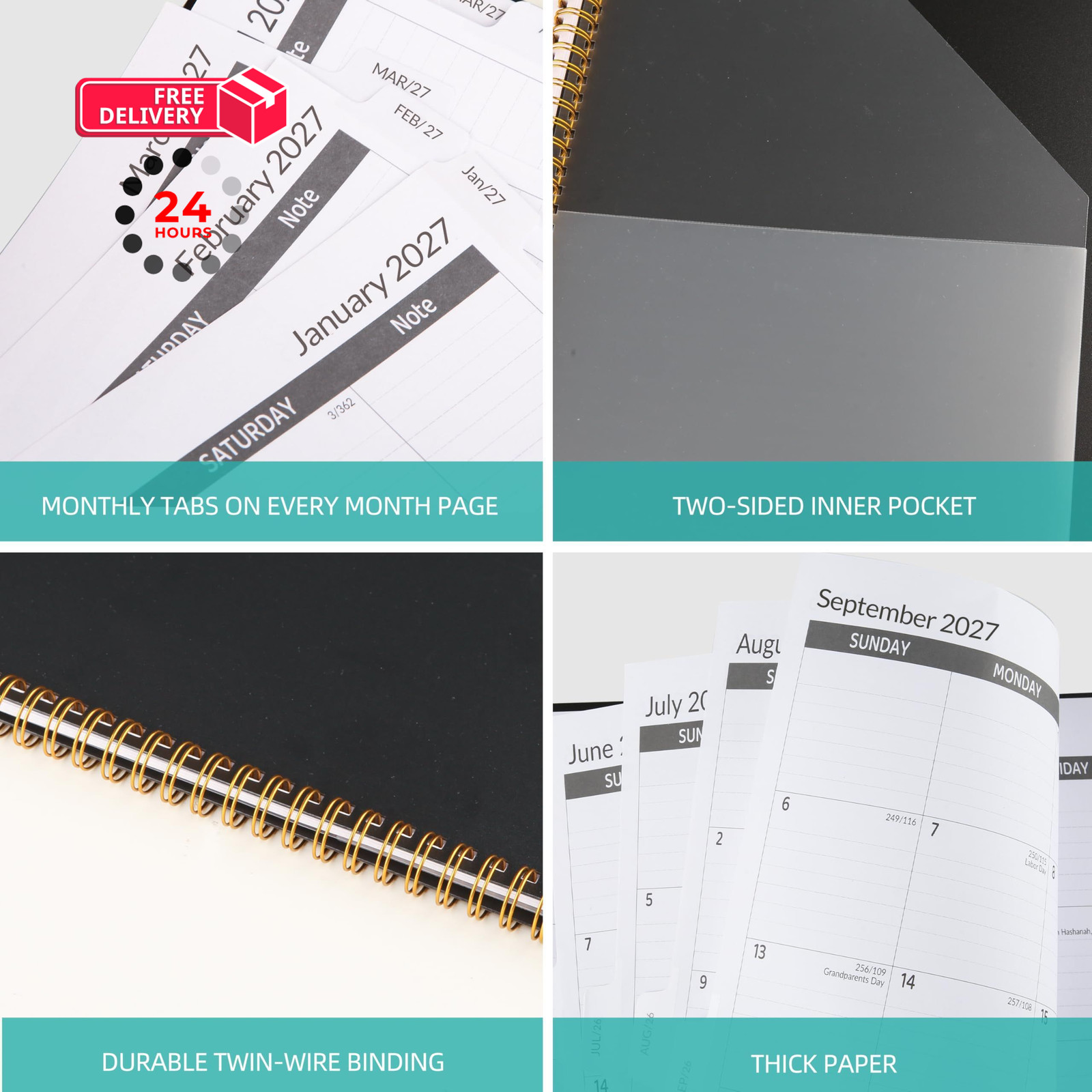 2026-2028 Monthly Planner 2 Year 9 X 11 inches, Black
