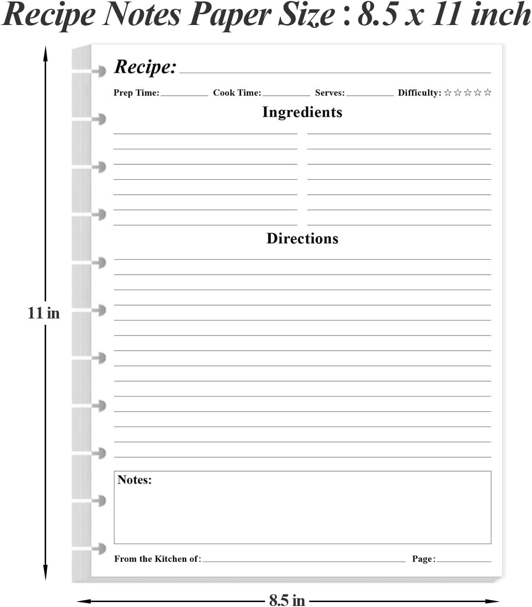Letter Size Blank Recipe Paper – 11 TUL Disc Recipe Book Paper Refills for Savin