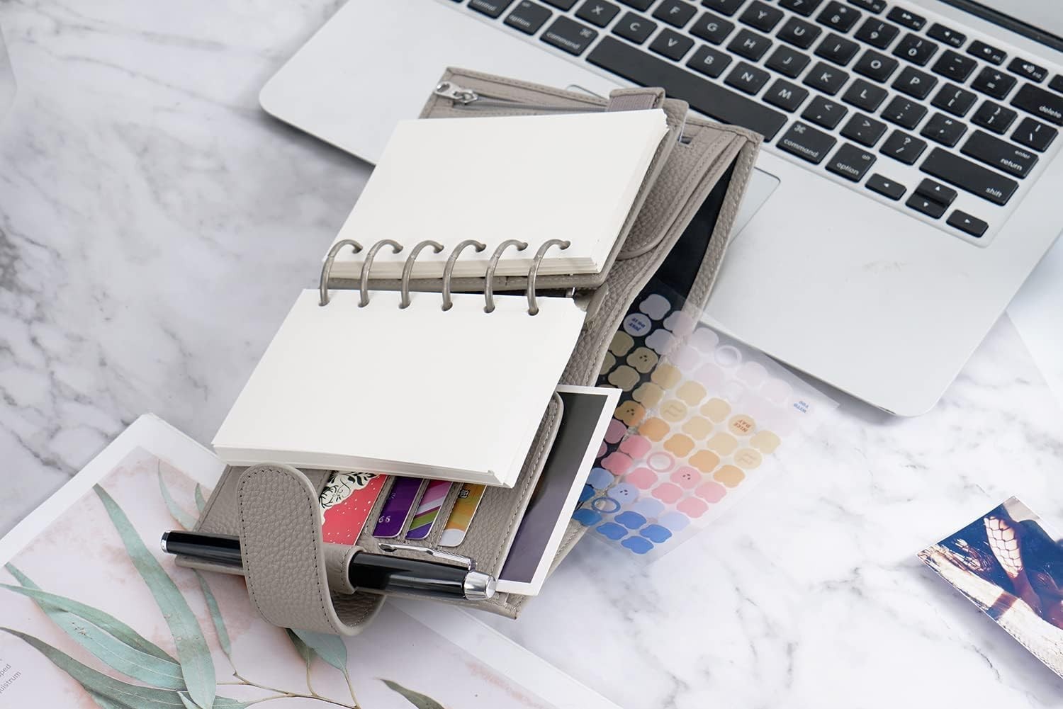 Pocket Luxe Planner – Genuine Leather Organizer with 30mm Rings in Pebble-Gray
