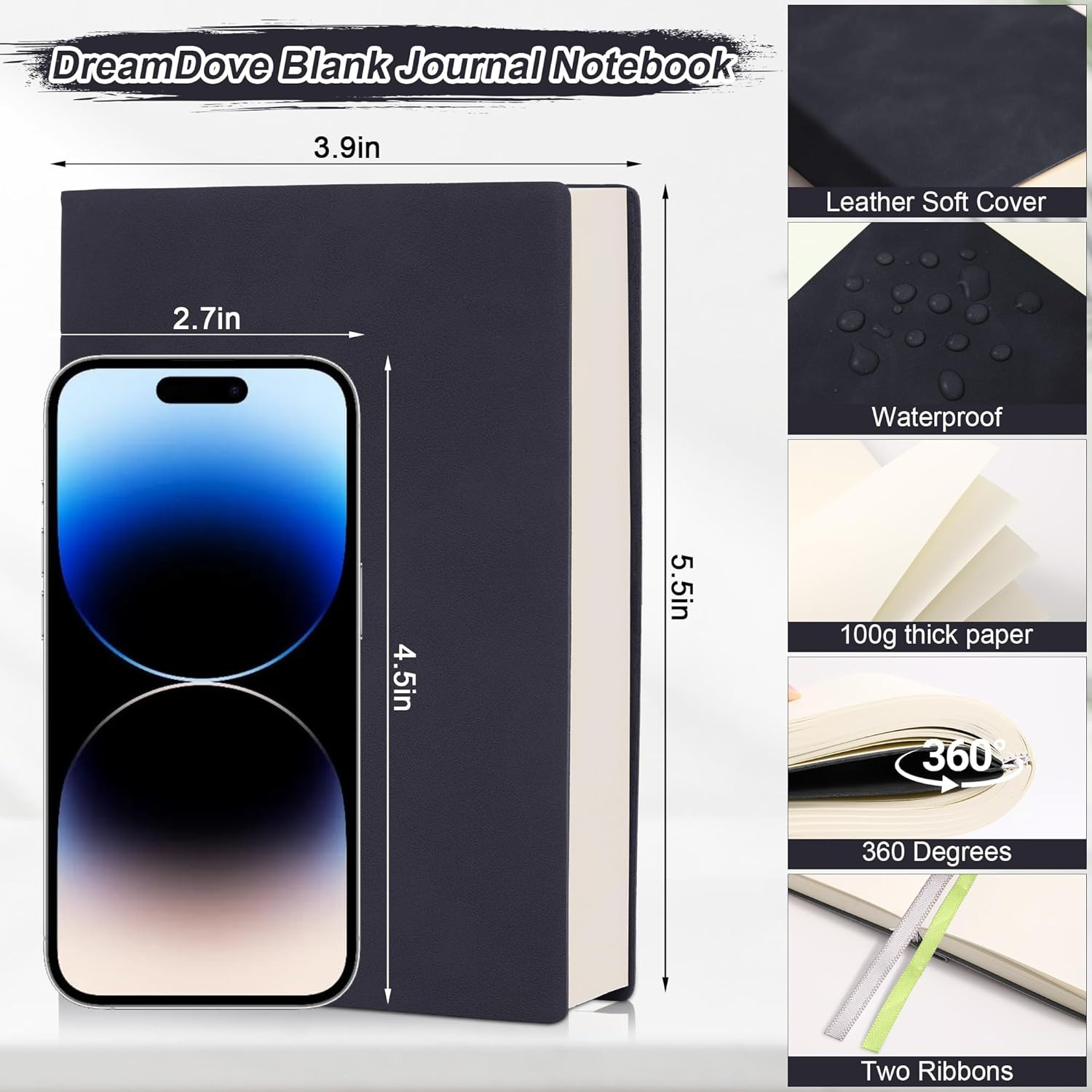 Thick Blank Journal Notebook 400 Pages 3.9 × 5.5 No Lines Soft Leather Pocket Bl