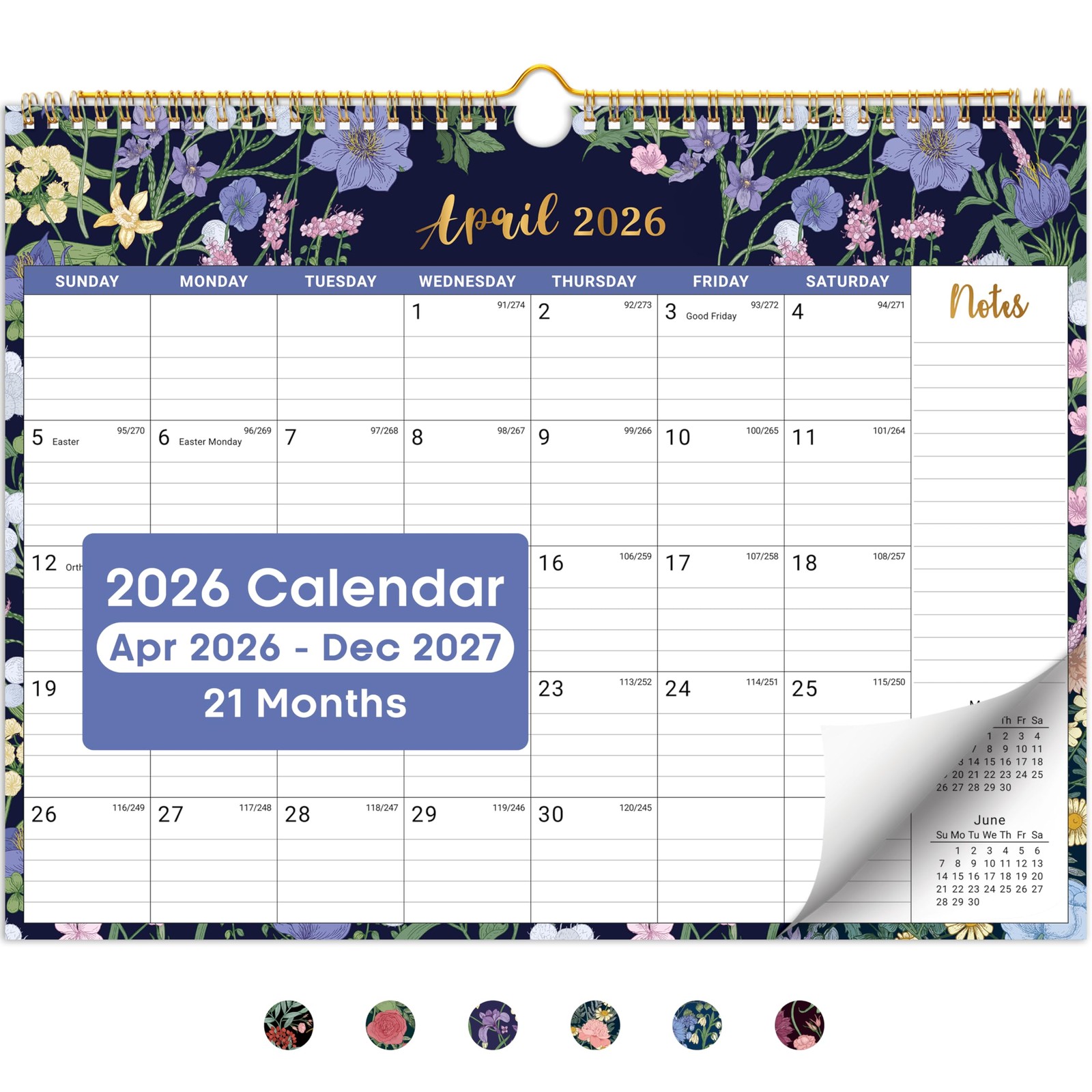 Calendar 2026-2027, 21-Month Wall New(Apr 2026–Dec 2027), a-Midnight Garden