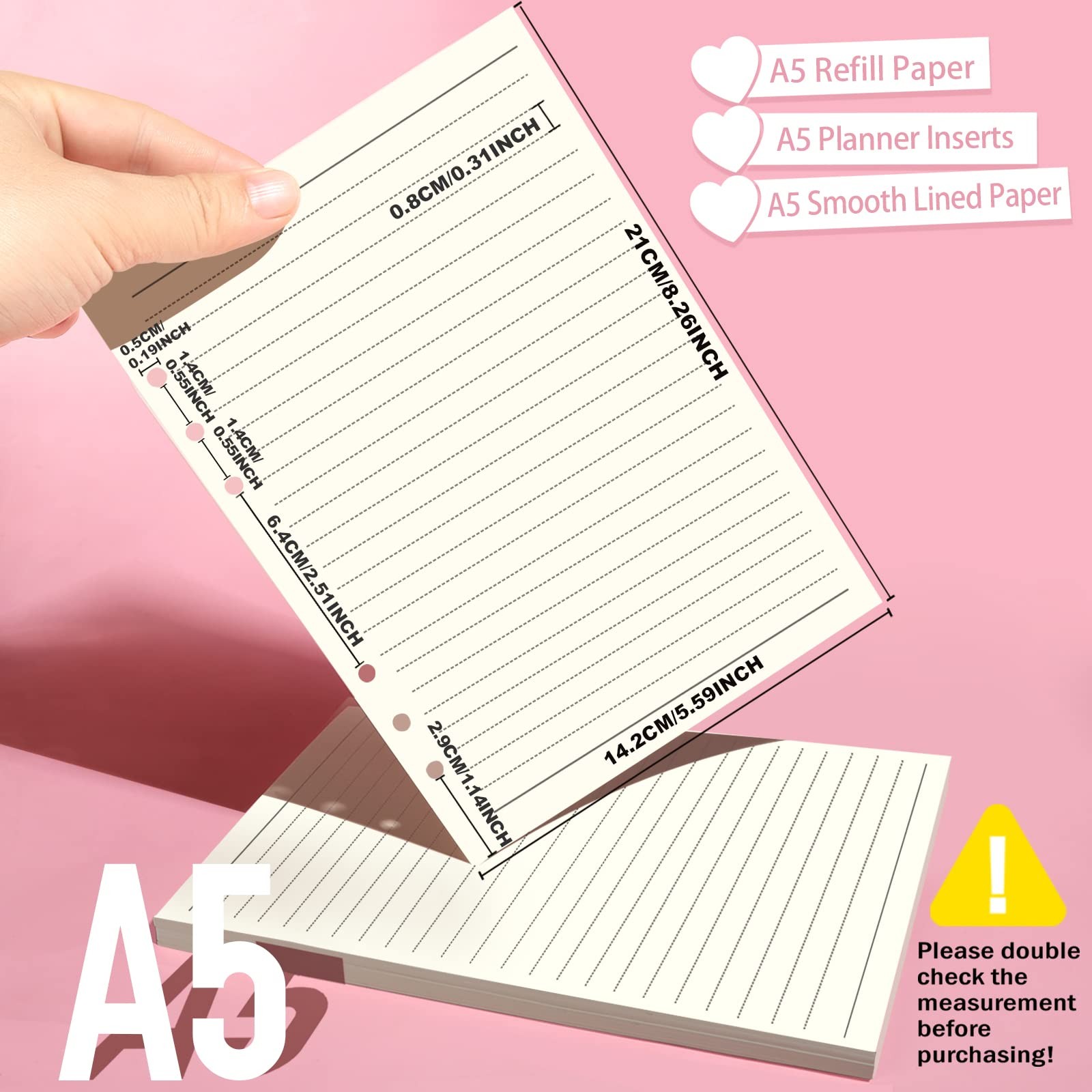 A5 Planner Inserts, 5.5×8.5 Lined Paper with Binder Pockets for Notebooks