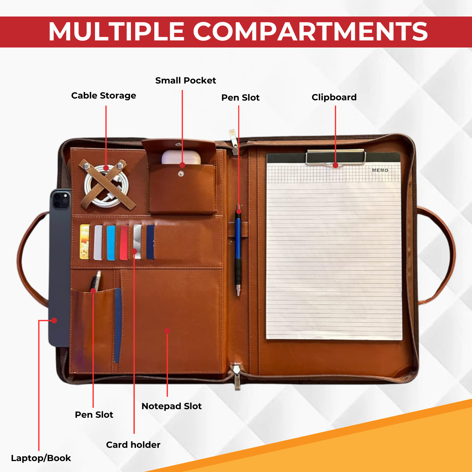 Leather Portfolio with Handles – Professional Business Padfolio Organizer