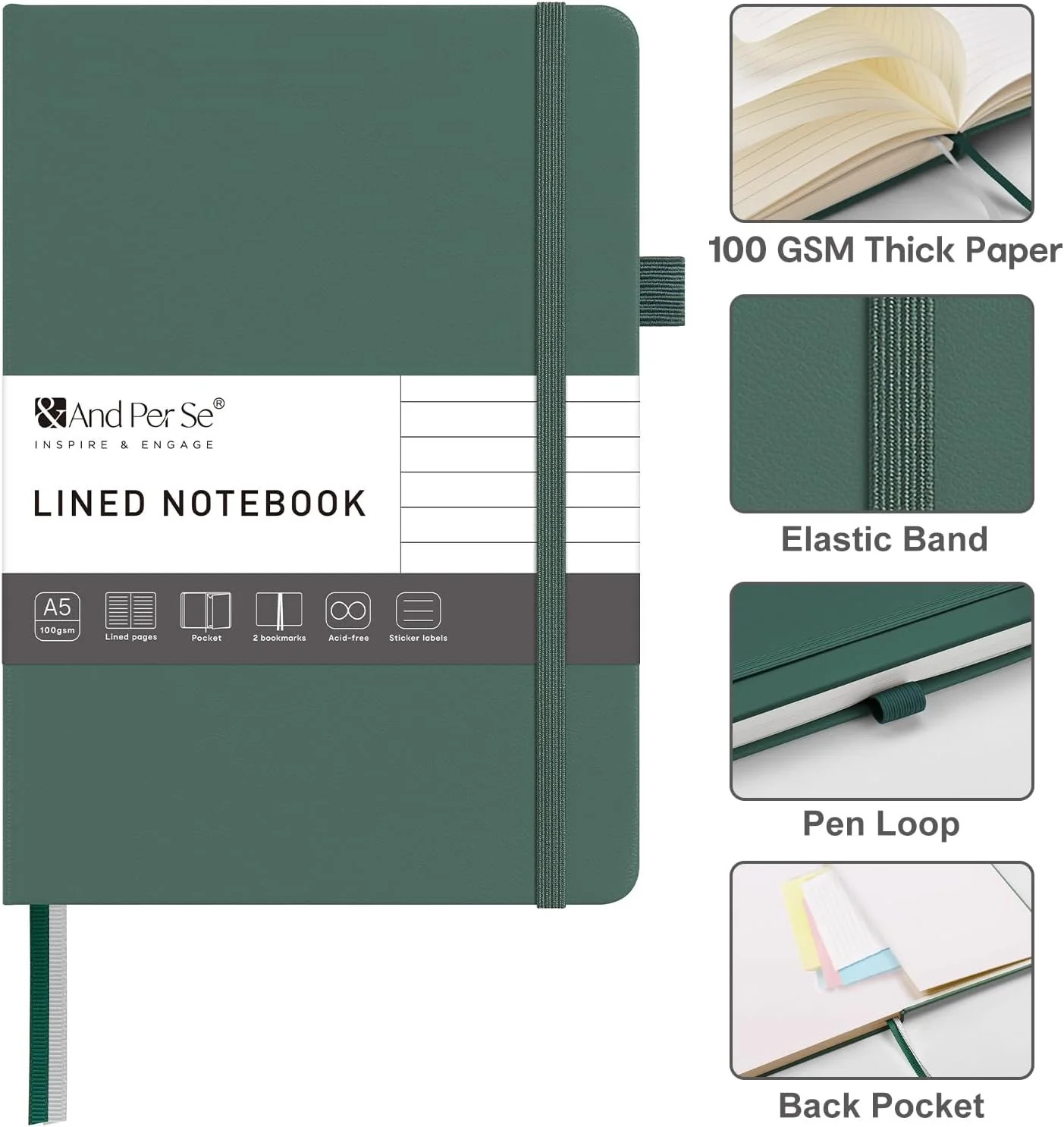 Lined Journal Notebook A5 Hardcover 160 Pages 100gsm Thick Paper College Ruled
