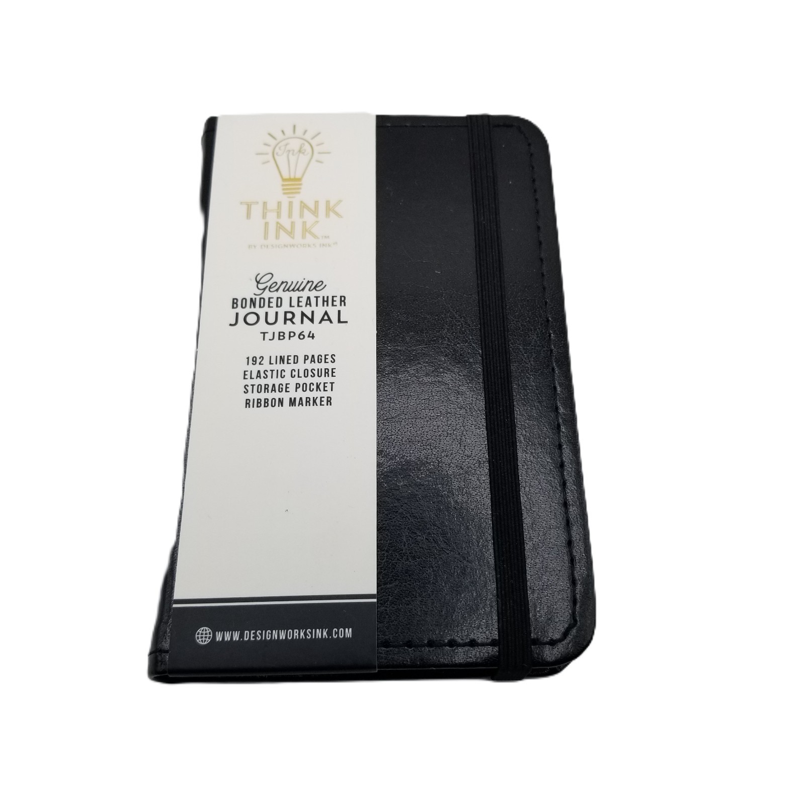 Think Ink Bonded Leather Journal Black Mini 192 Lined Pages Elastic Closure