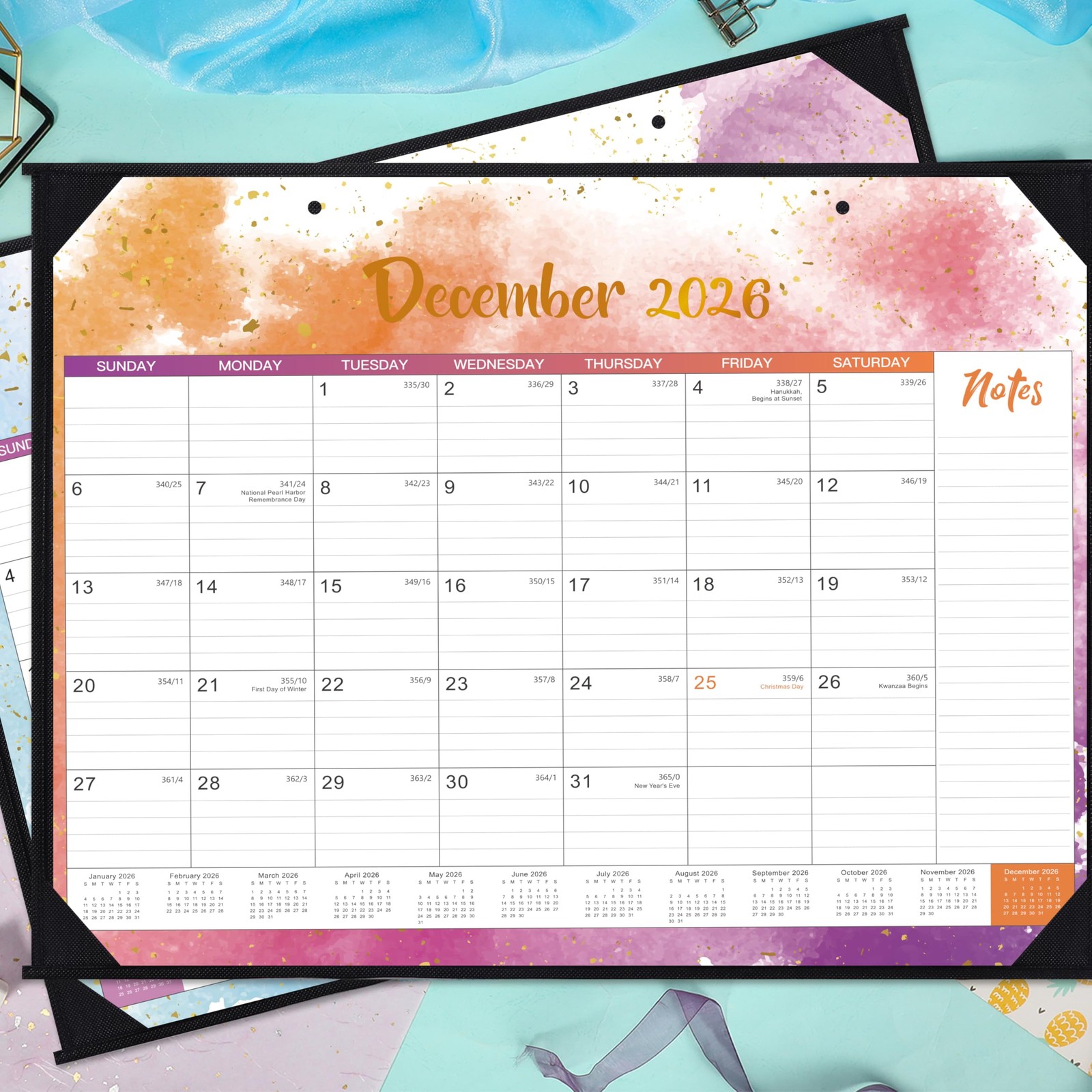 Desk Calendar 2026-2027 – 22″ x 17″, Multicolor Waterink