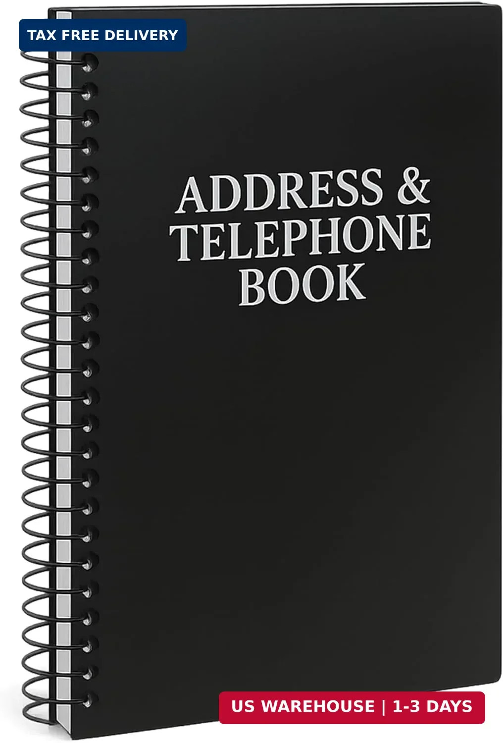 Personal Phone and Address Book, 8X5-Inch, Black, Spiral-Bound, 384 Contacts
