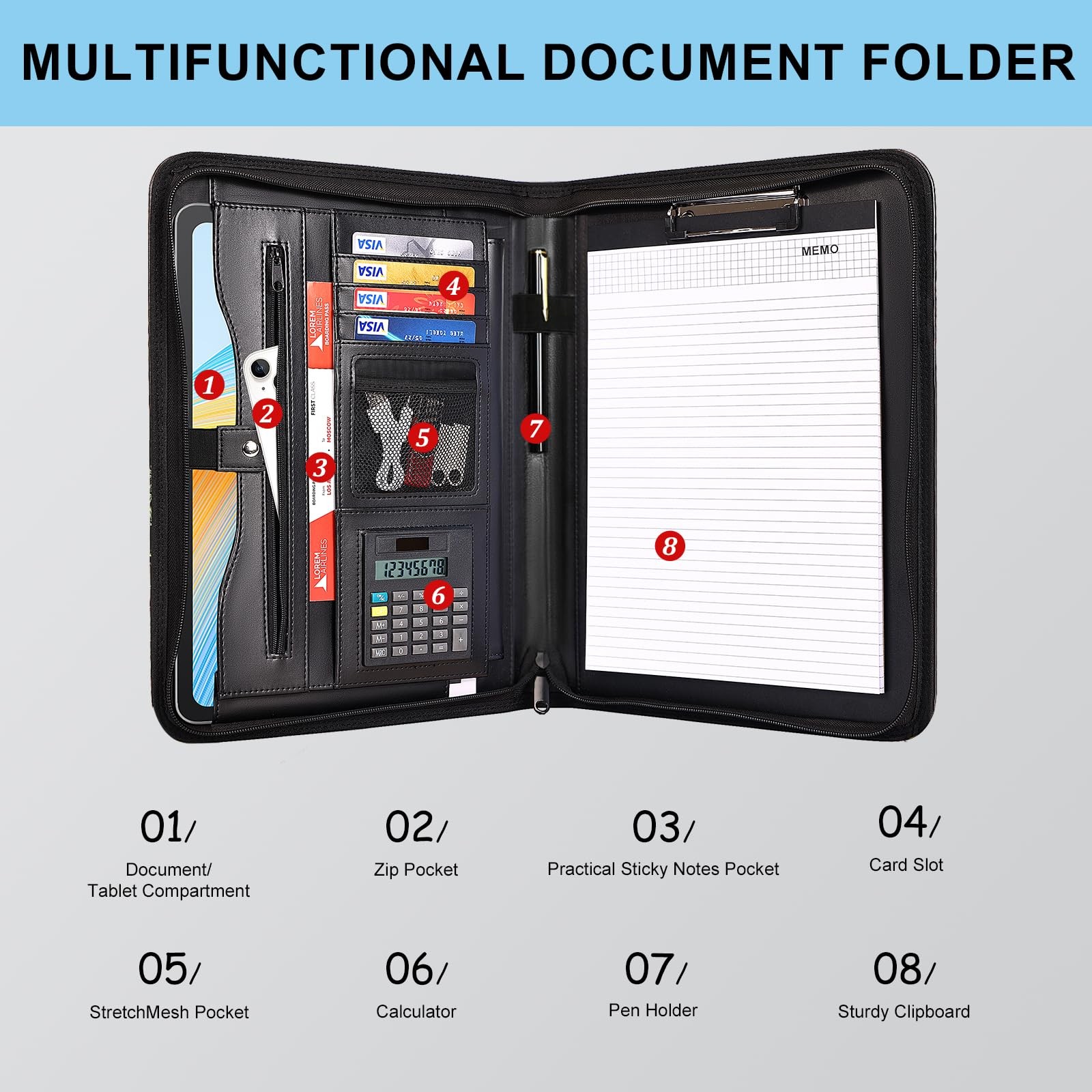Leather Portfolio Professional Business Padfolio with Zipper Interview Resum…