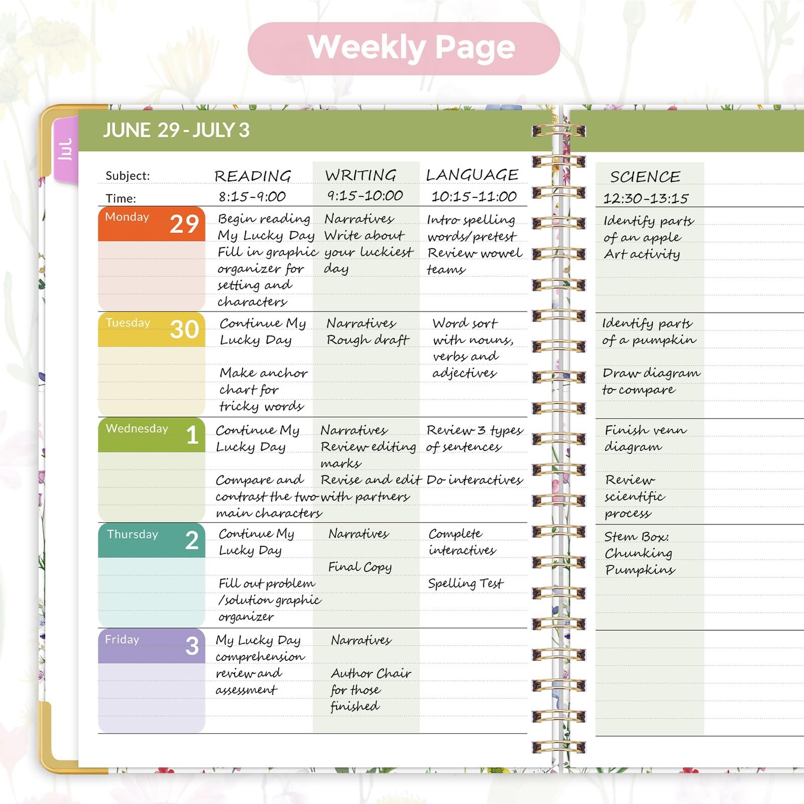 SKYDUE Teacher Planner 2026-2027 Academic Year, 8.5″ x x 11″, FloralA