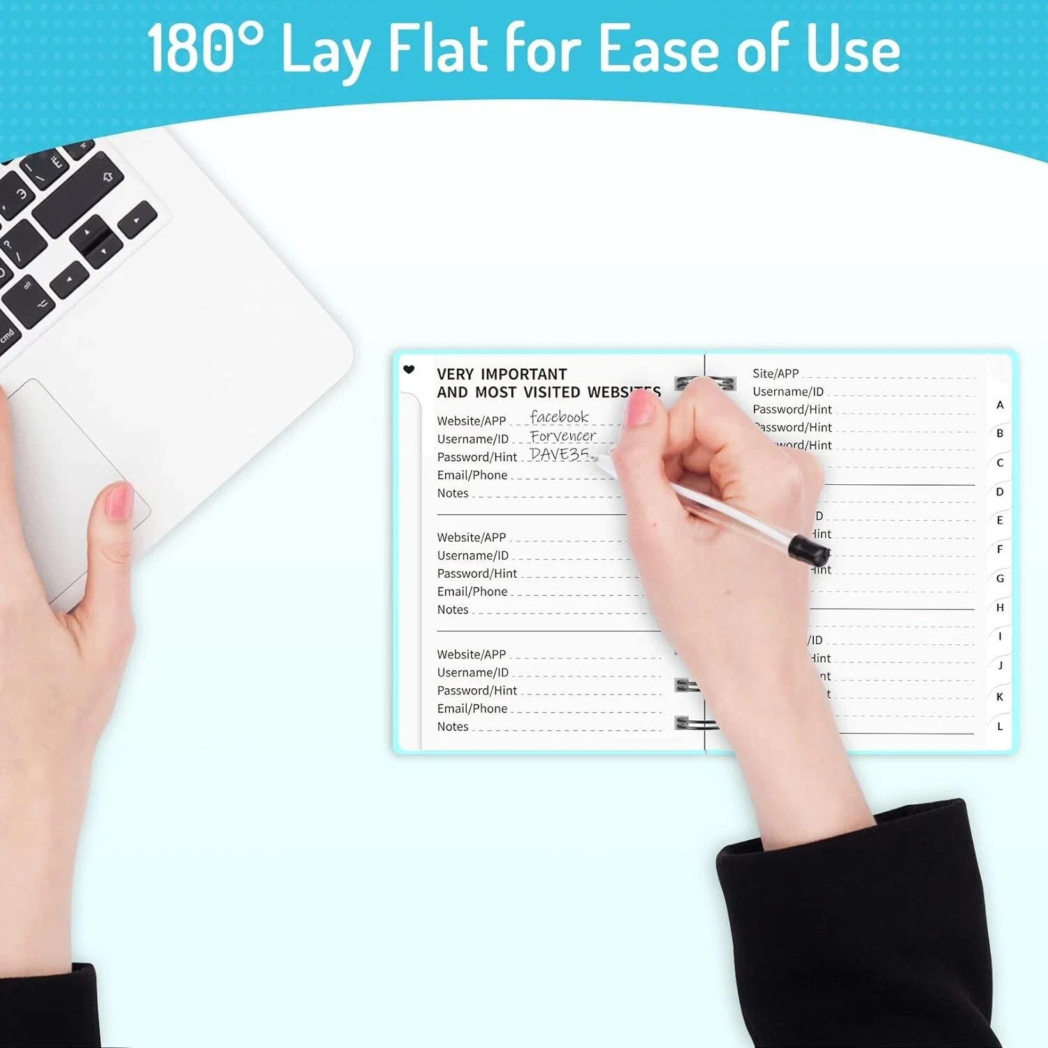 Password Book with Individual Alphabetical Tabs, 4″X5.5″ Small Password Notebook