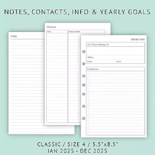 2025 Weekly & Monthly Planner Refill, 5-1/2″ x 8-1/2″, Runs from January 2025 to