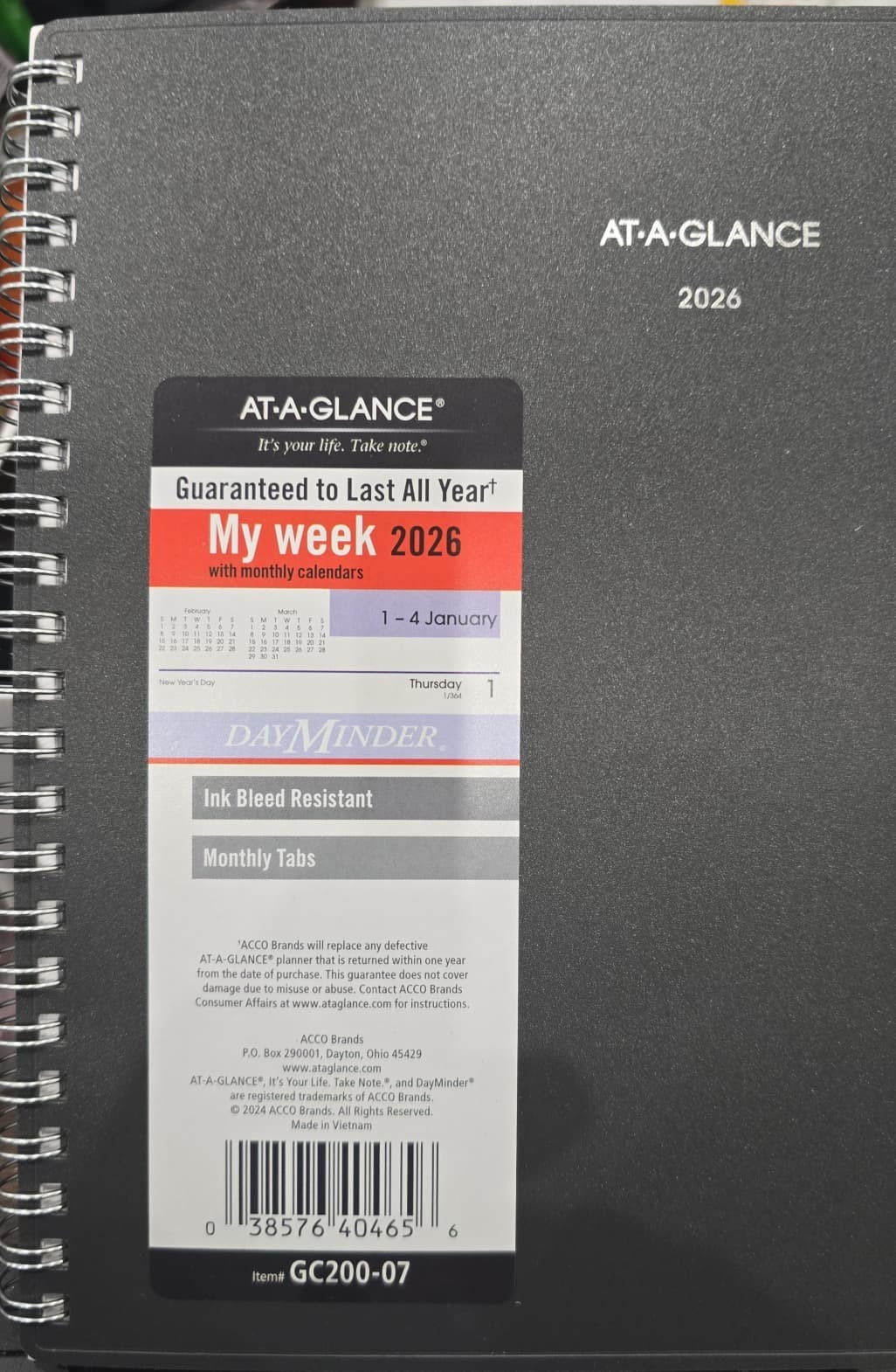 AT-A-GLANCE DayMinder 2026 Weekly Monthly Planner Gray Small 5 x 8 (GC200-07)