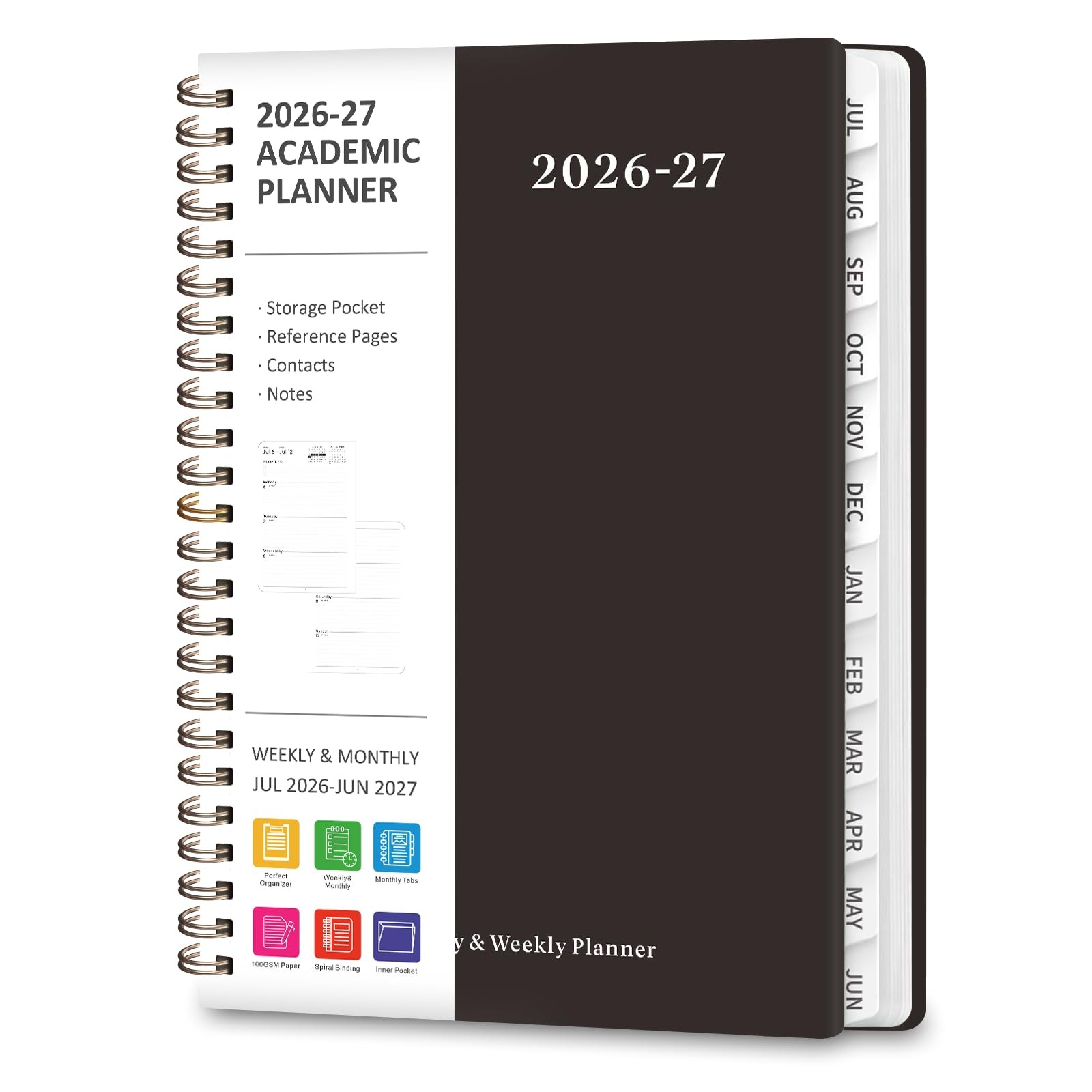 Planner 2026-2027, Weekly and 6.3″x8.5″(Jul 2026-Jun 2027), 2607-C-Black