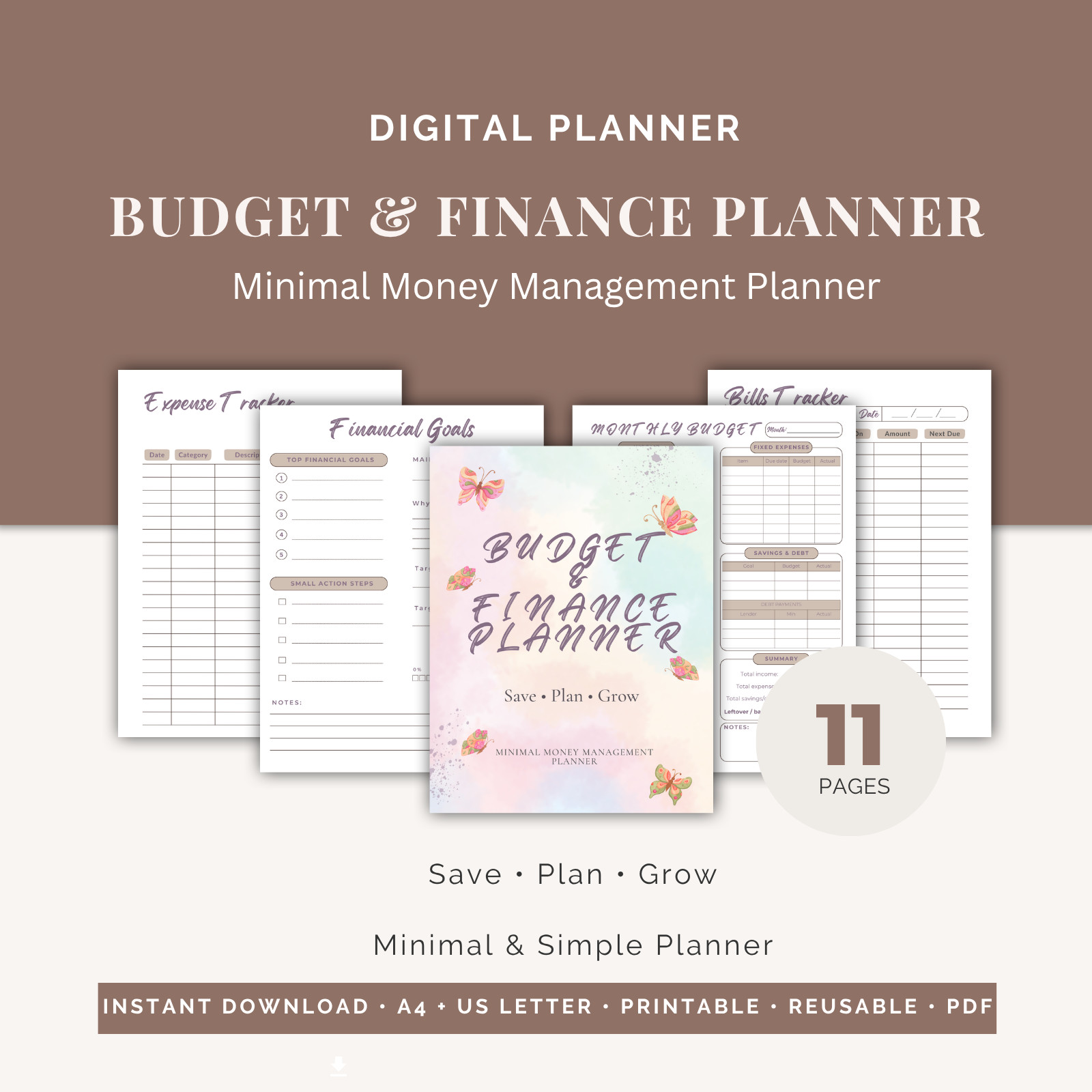 Budget Planner PDF | Expense Tracker, Savings & Finance Organizer