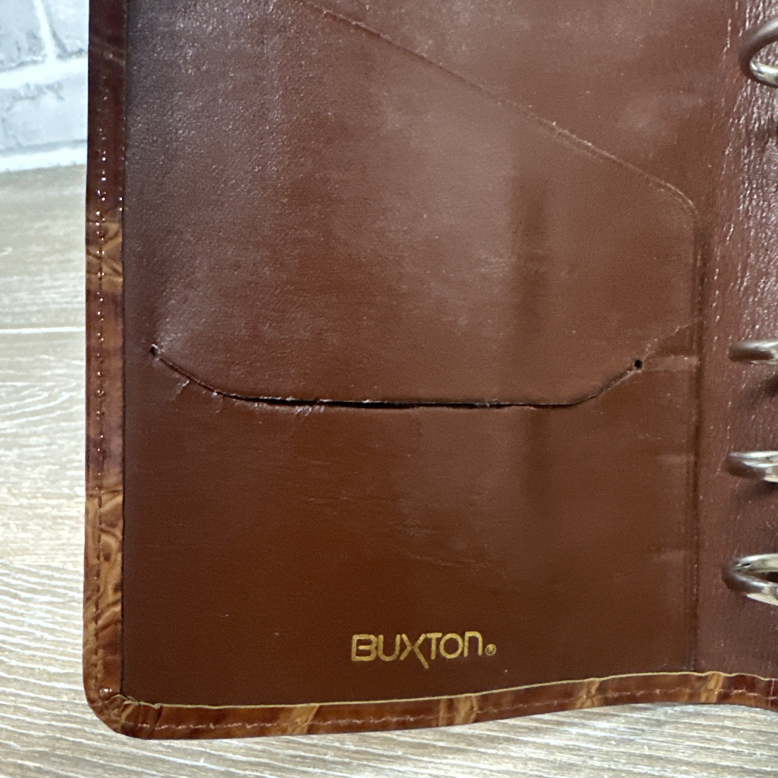 Vtg Buxton Genuine Leather 6 Ring Planner Organizer Address Book Croc Embossed