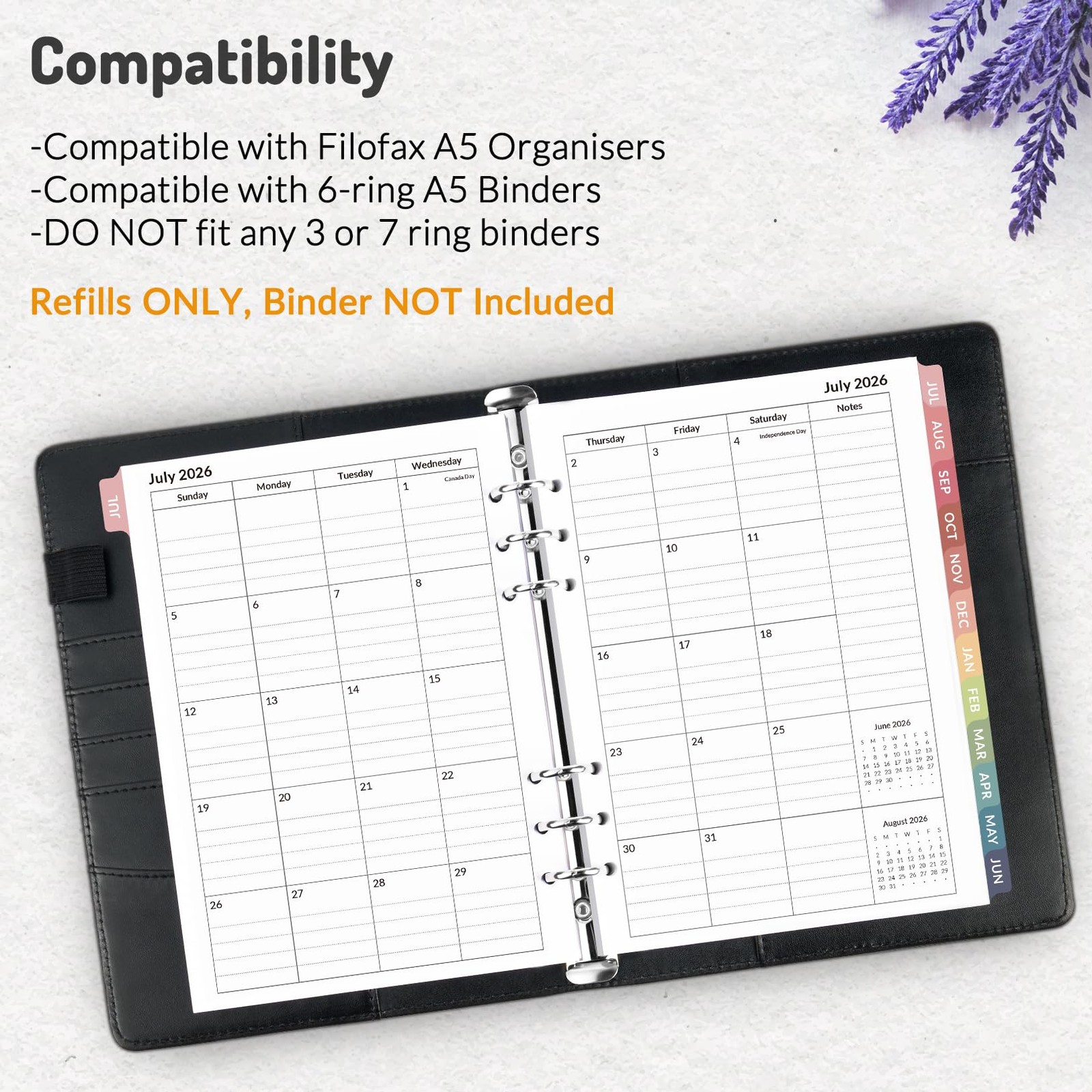 2026 Monthly Planner Refills, Apr 2026 – Dec 2027, 6-Hole Punched Planner Ins…