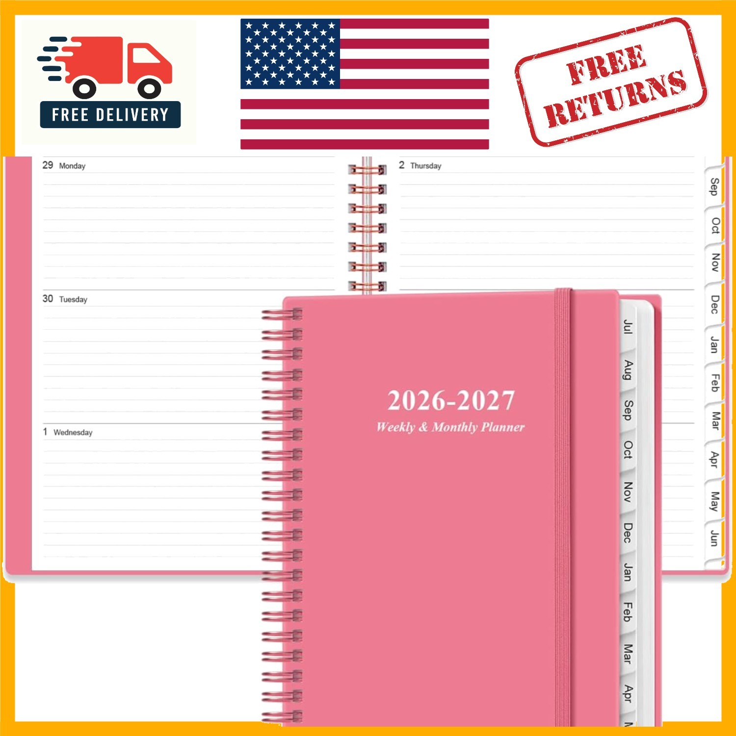 2026-2027 A5 Weekly & Monthly Planner – Stylish Pink with Durable Cover