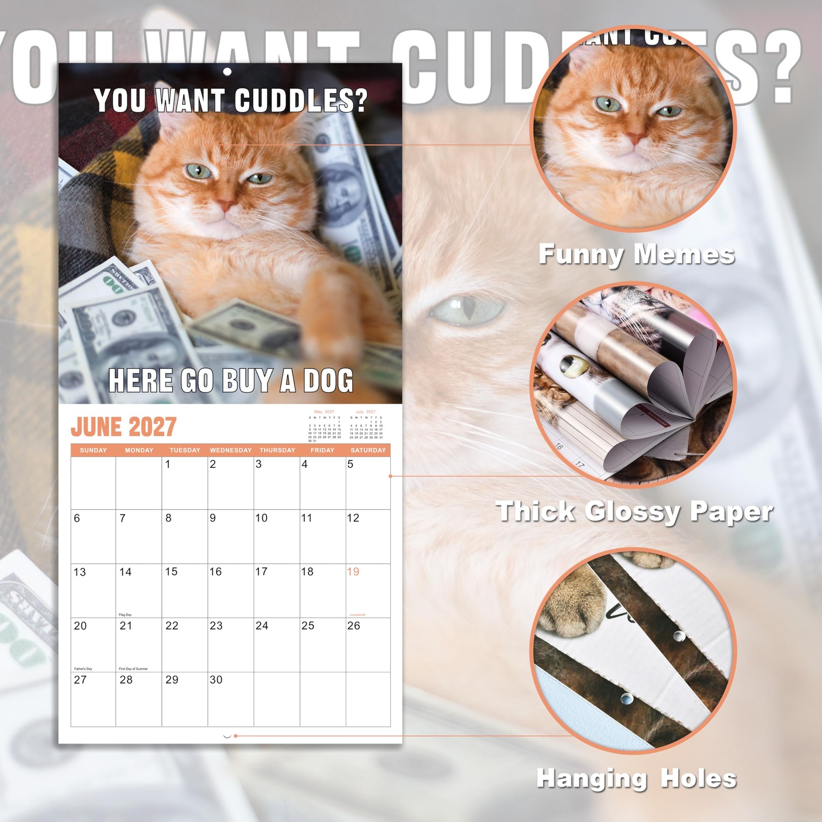 2026-2027 Wall Calendar – July 2026 – December 2027, Funny 12″ x 24″, Brown