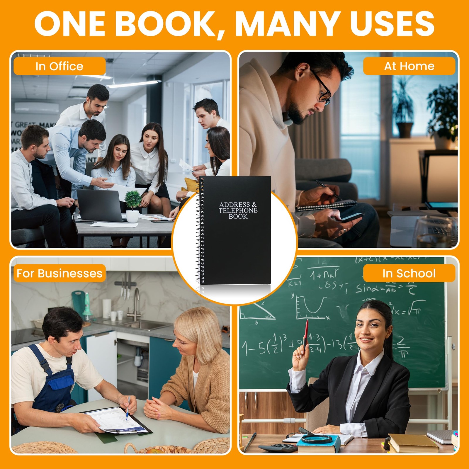 Iconikal Address Telephone Book, 8×5-Inch, Black, Spiral-Bound, 384 Contacts,…