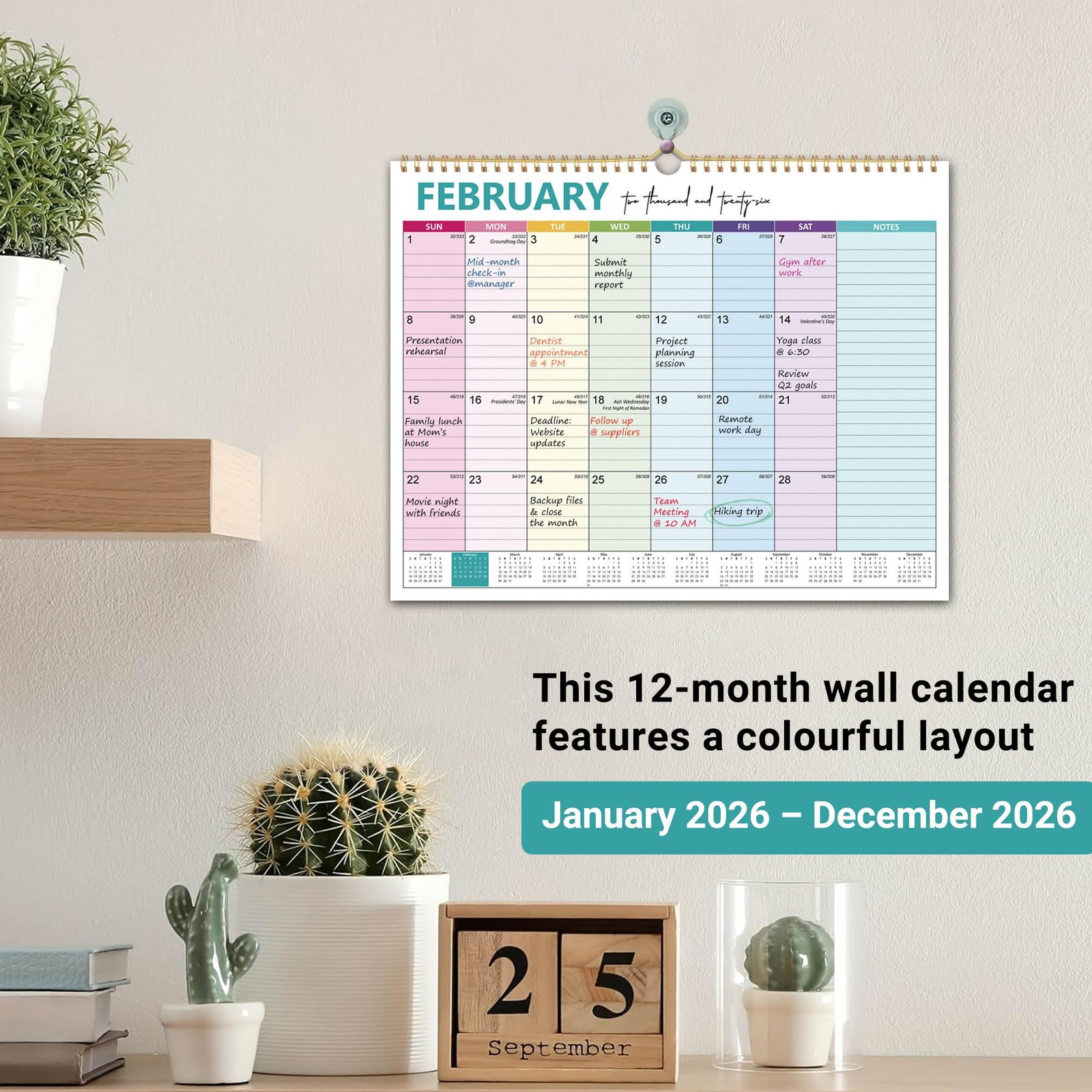 2026 Calendar – Wall from January 2026 to December 2026 colorful