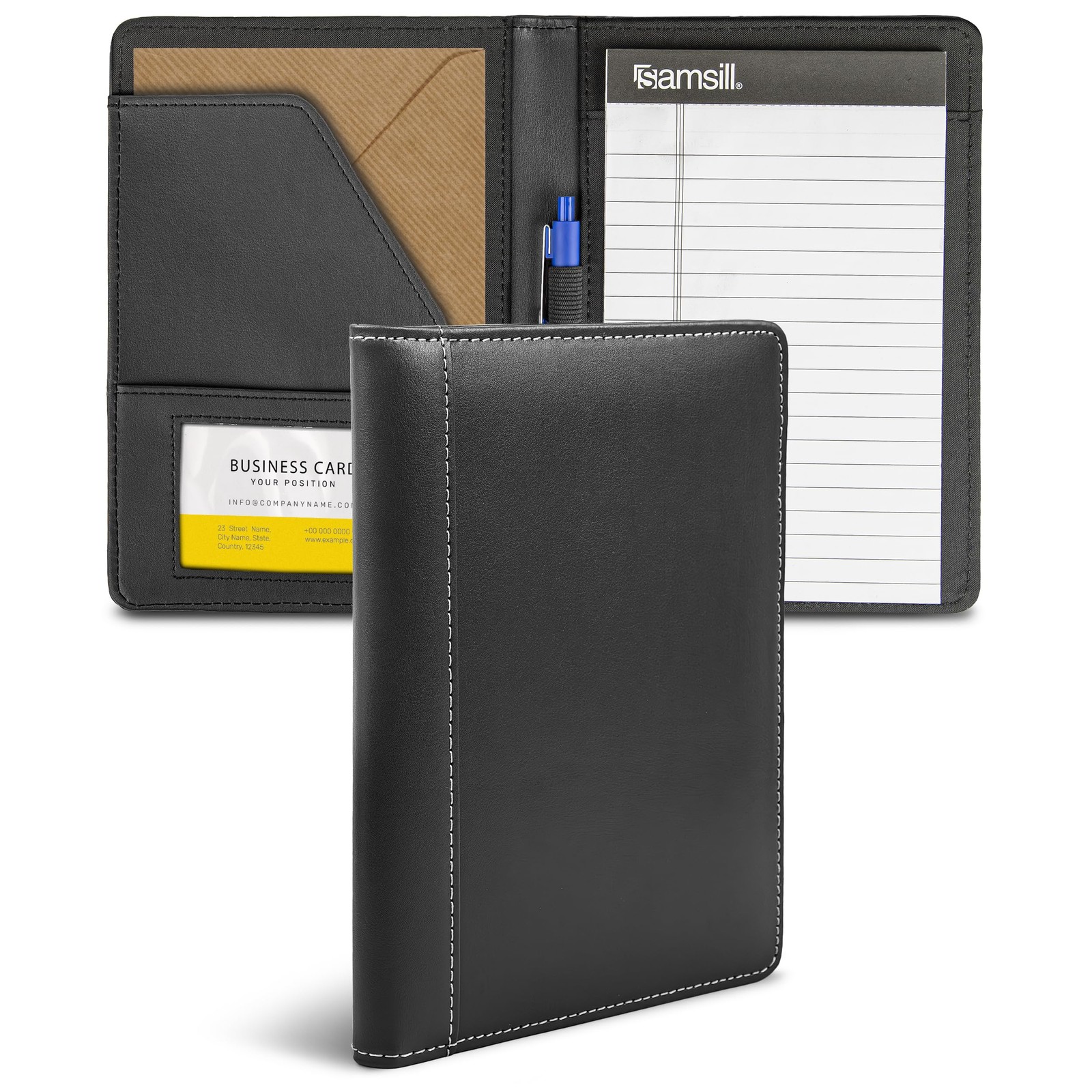 Mini Faux-Leather Padfolio, 5 x 8 Writing Pad, Compact Business Portfolio wit…