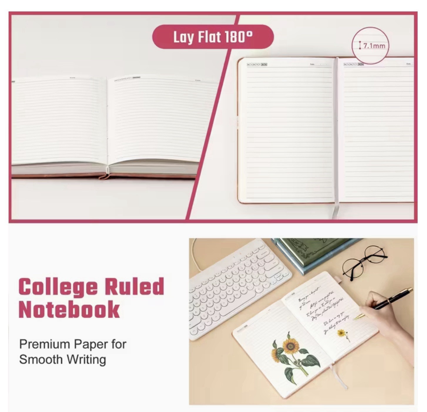 Green Leather Journal 5.7×8.3″ College Ruled 100GSM Lay Flat