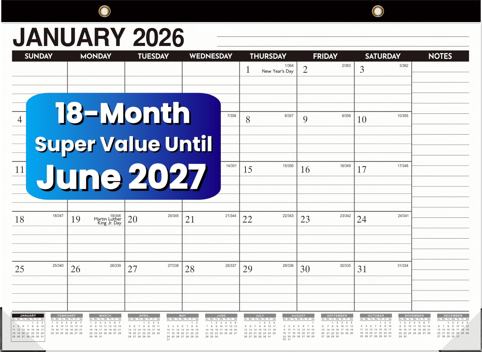 Desk Calendar 2026-2027 – 18 Months Wall Jan Black(Jan 2026-Jun 2027)