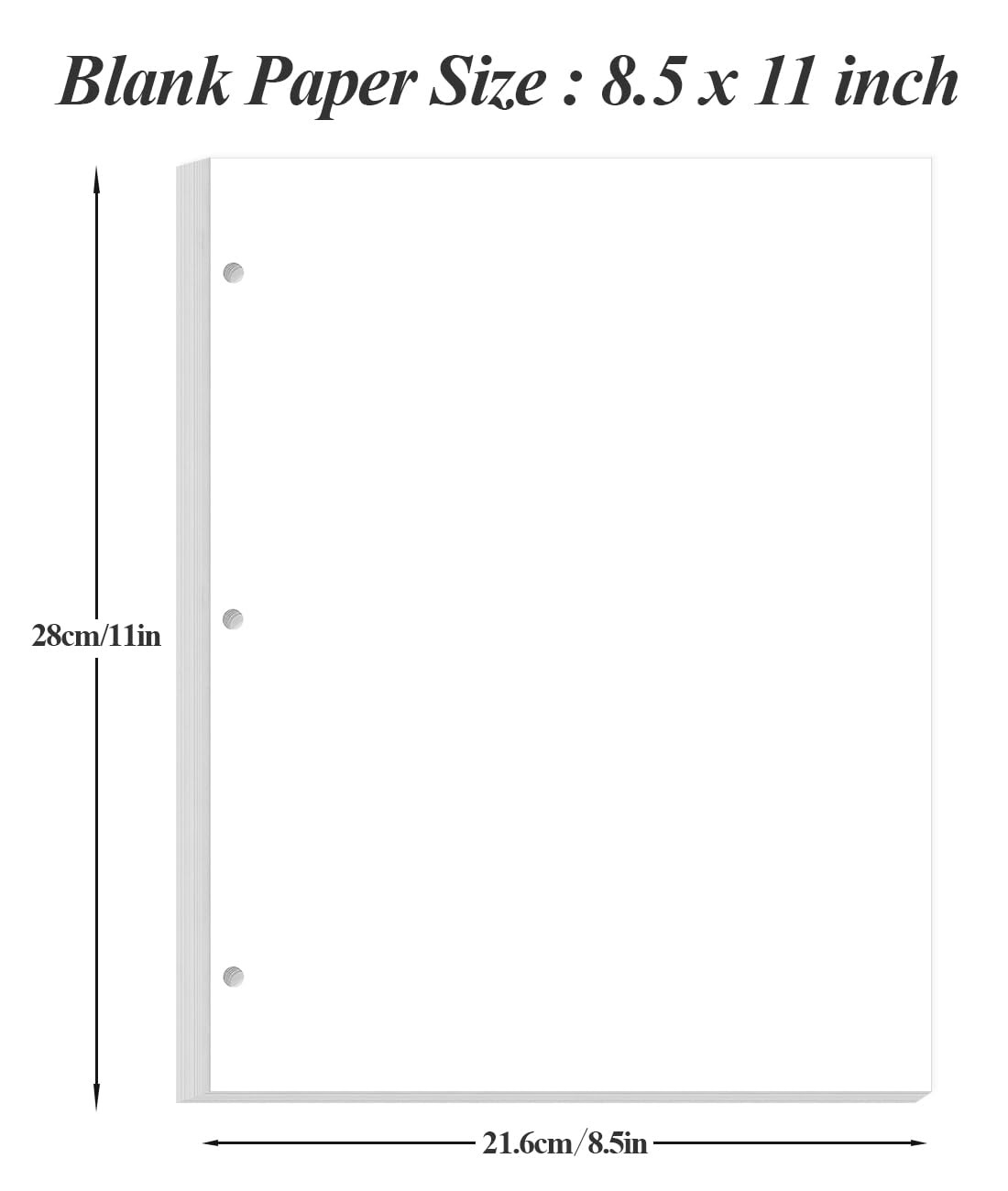 A4 Blank Filler Paper, 3-Hole Blank Paper, 100Sheets / 200Pages Loose-Leaf Pa…