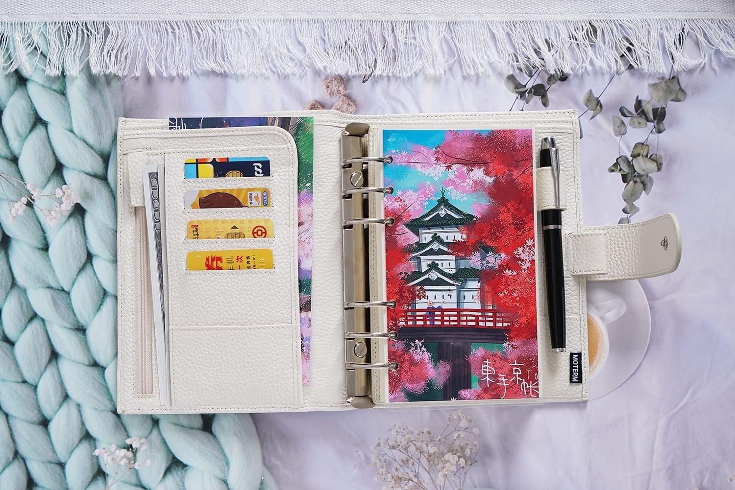 Leather Personal Planner Organizer 30mm Rings Undated Pebbled-Cream