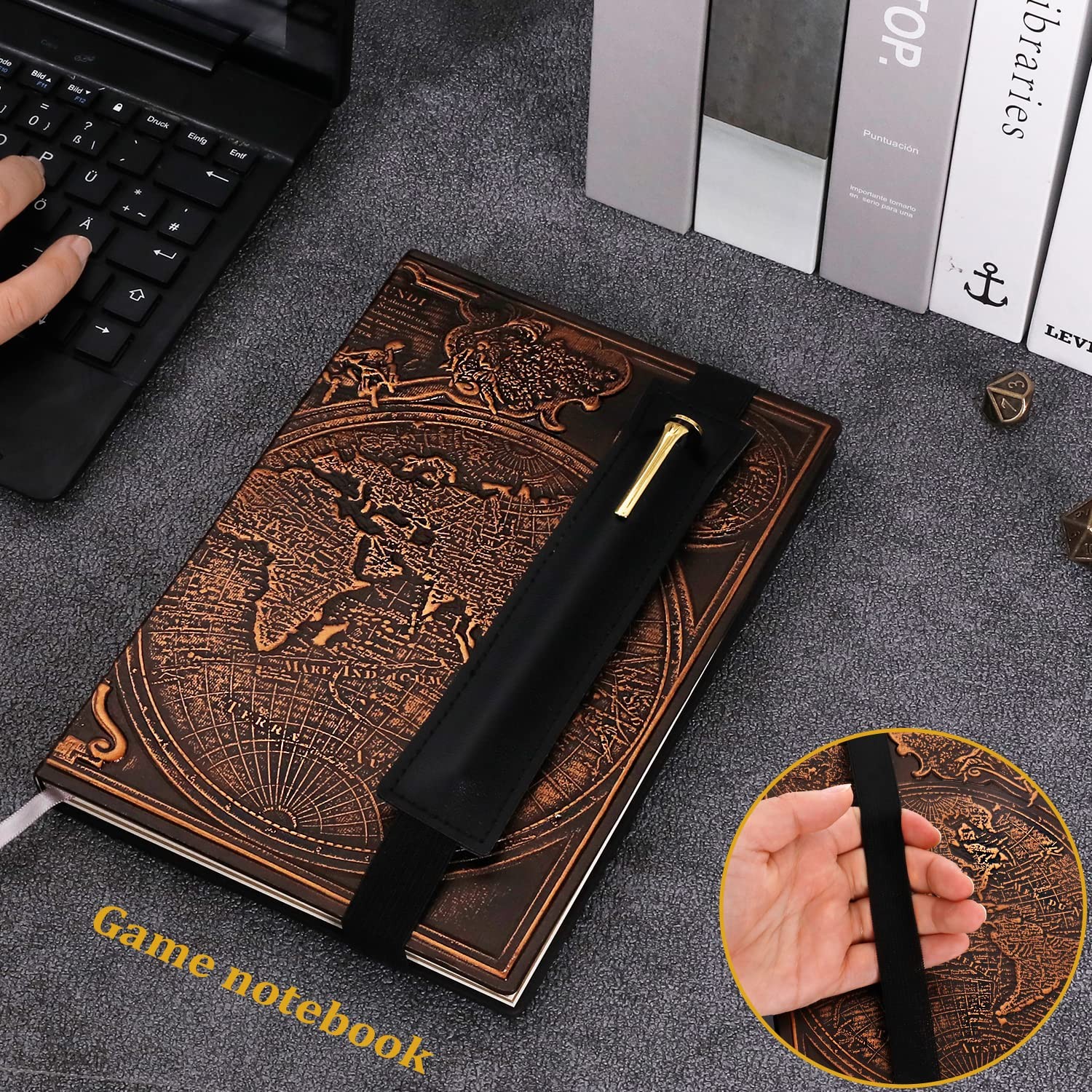 FEIDIAO Vintage Map Embossed Leather Notebook Travel red copper map