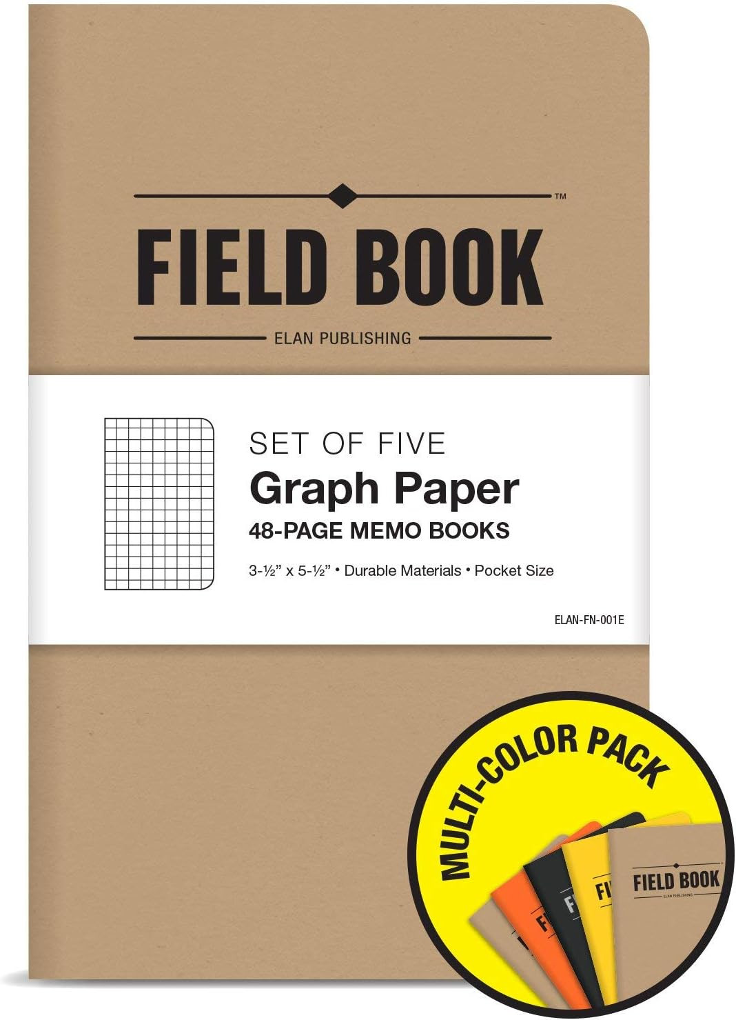 Field Notebook Pocket Journal 3.5X5.5 Graph Memo Book Pack Of 5 Assorted