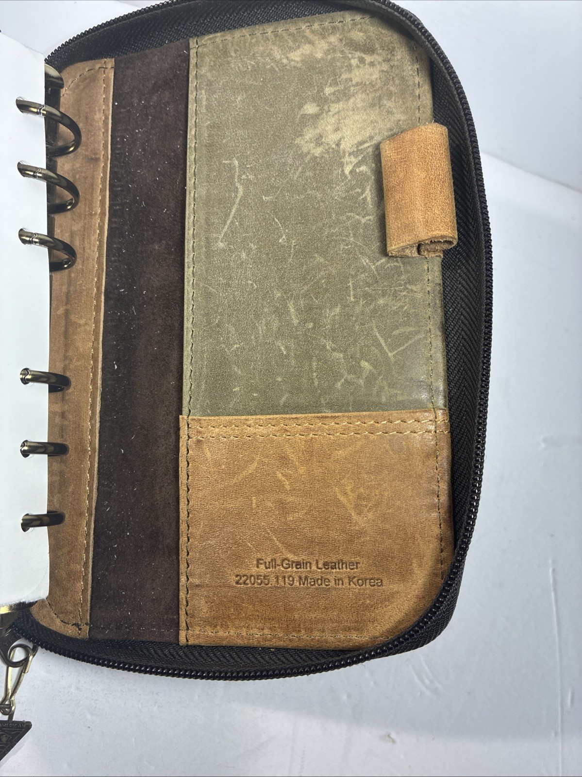 Vintage 1996 Franklin Covey 6 Ring Zip Around Full-Grain Leather Made In Korea