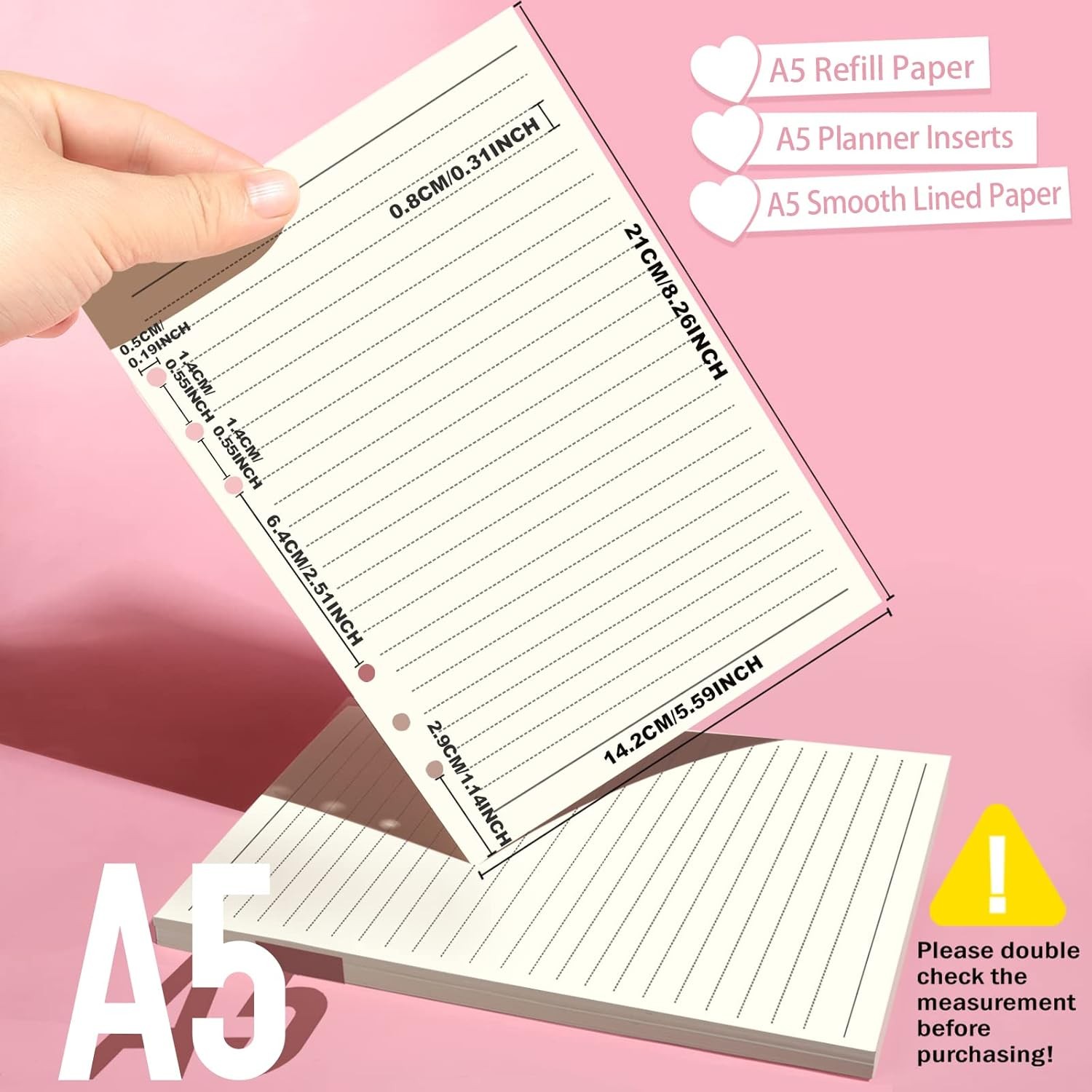 LEOBRO A5 Paper, Planner Inserts for Binder, 5.5 x 8.5 Lined Off-White